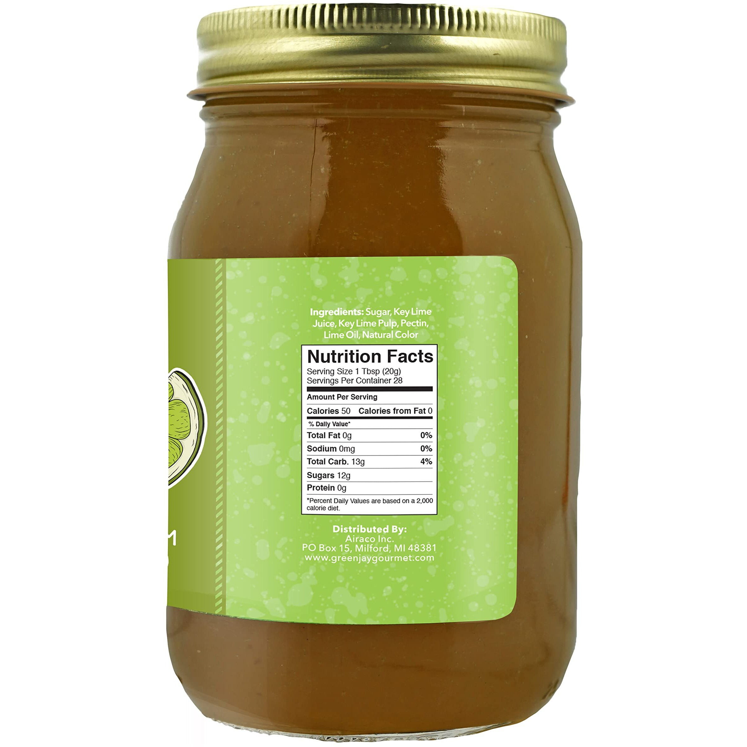 Green Jay Gourmet Key Lime Jam - All-Natural Lime Jam - Key Lime Pie Filling & Dessert Topping - Vegan, Gluten Free Jam - Contains No Preservatives Or Corn Syrup - Made In Usa Lime Jelly - 19 Ounces