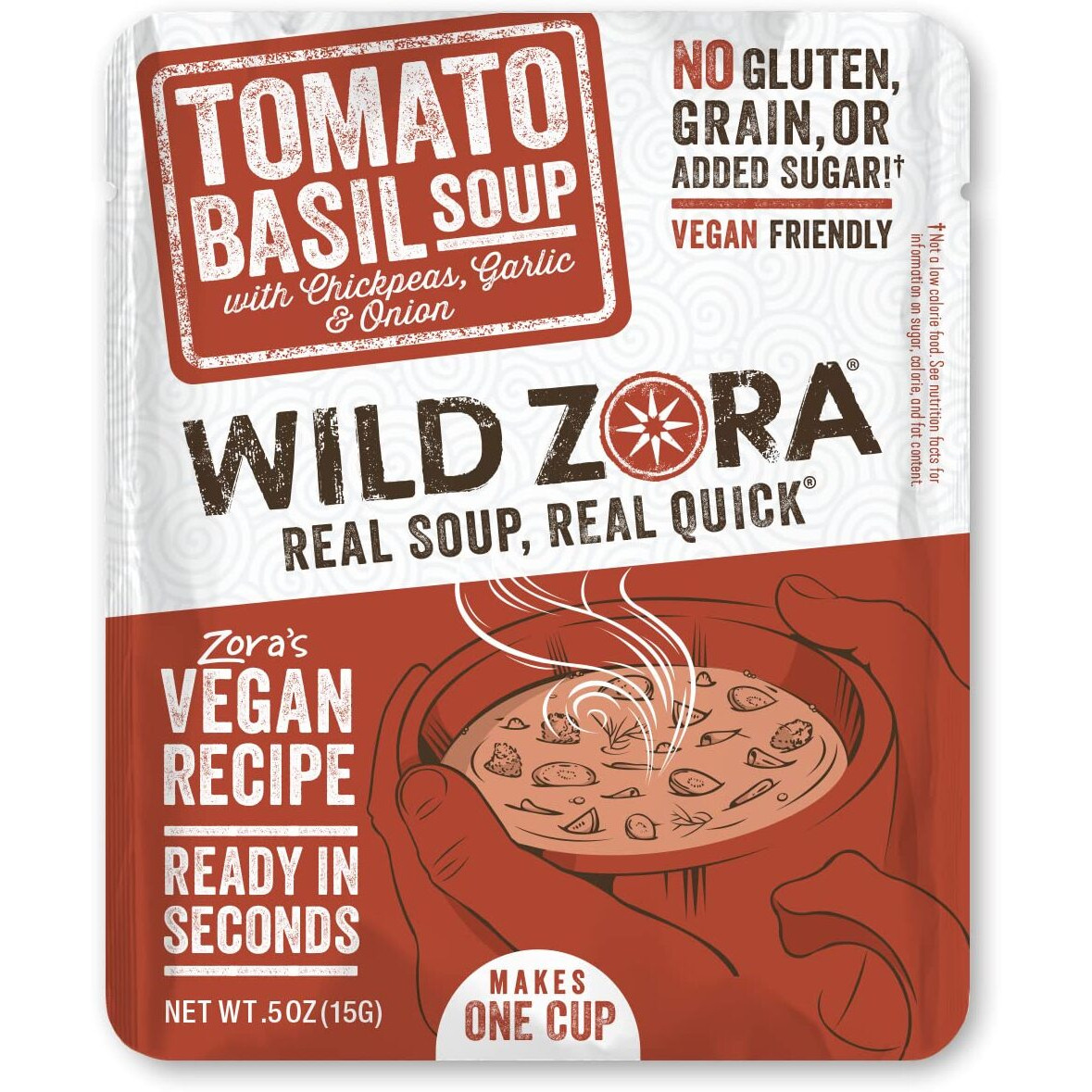 Wild Zora Instant Keto-Friendly Soups Tomato Basil 8-Pack Broth Made With Chickpeas, Garlic, Onion, Gluten-Free, Grain, No Added Sugar, Vegan Friendly Flavorful Pantry Staples - 0.5Oz/13G