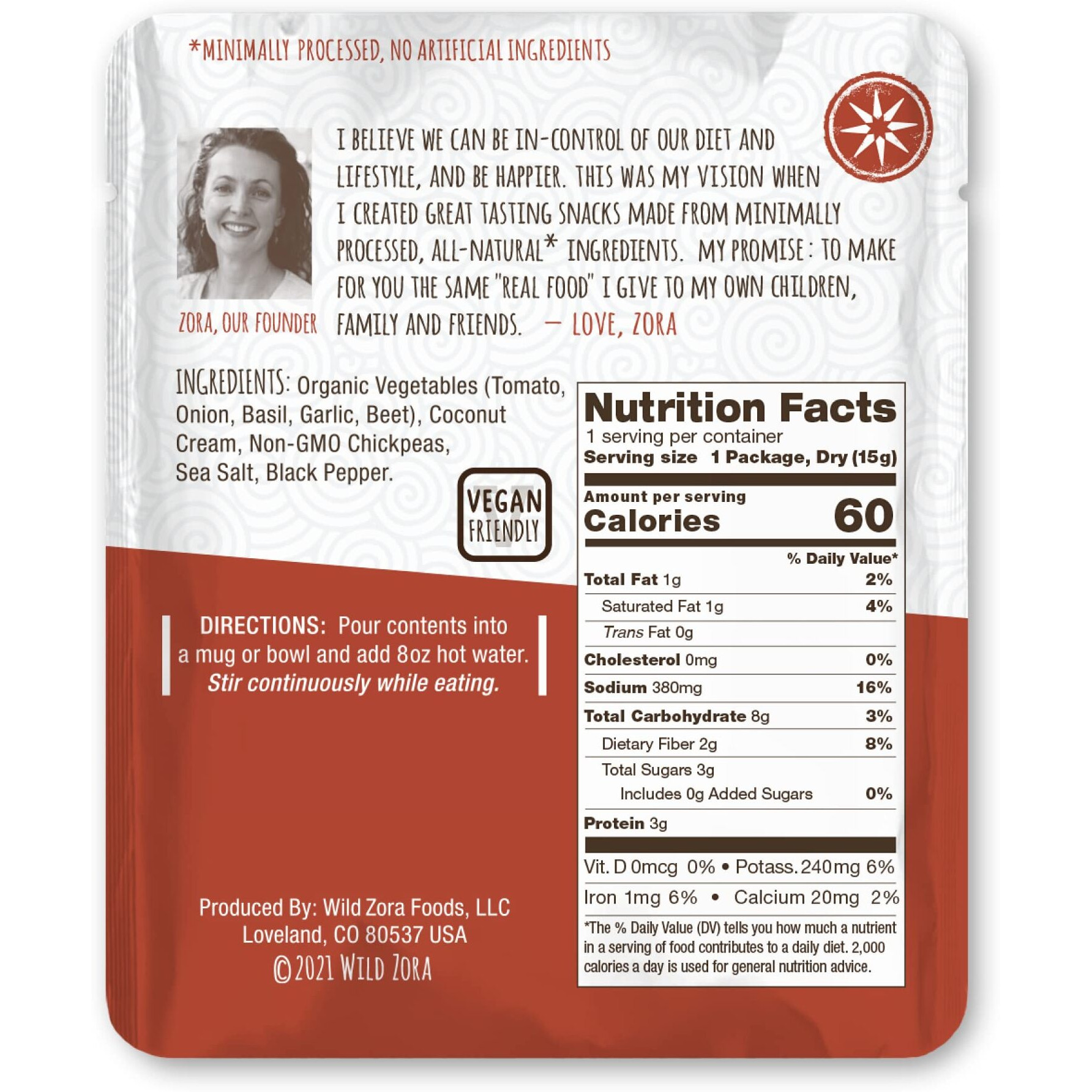 Wild Zora Instant Keto-Friendly Soups Tomato Basil 8-Pack Broth Made With Chickpeas, Garlic, Onion, Gluten-Free, Grain, No Added Sugar, Vegan Friendly Flavorful Pantry Staples - 0.5Oz/13G