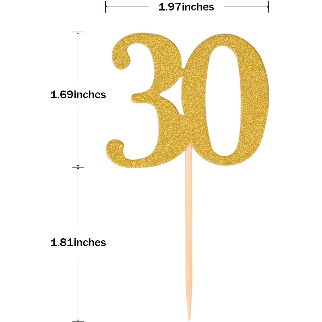 Donoter 50Pcs 30Th Cupcake Toppers Gold Glitter Number 30 Cake Picks For Birthday Anniversary Party Decoration