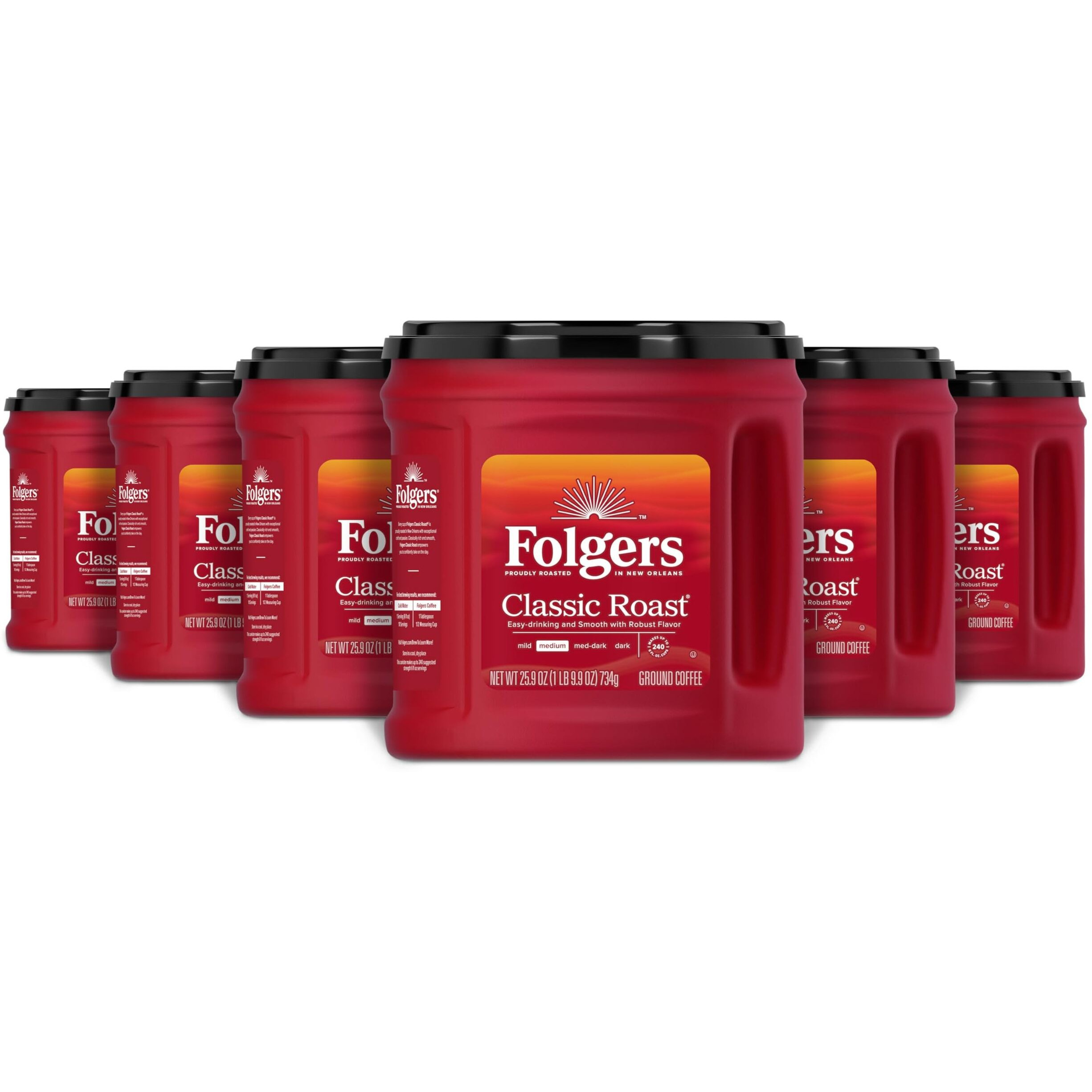 Folgers Classic Roast Medium Roast Ground Coffee, 25.9 Ounces (Pack Of 6)