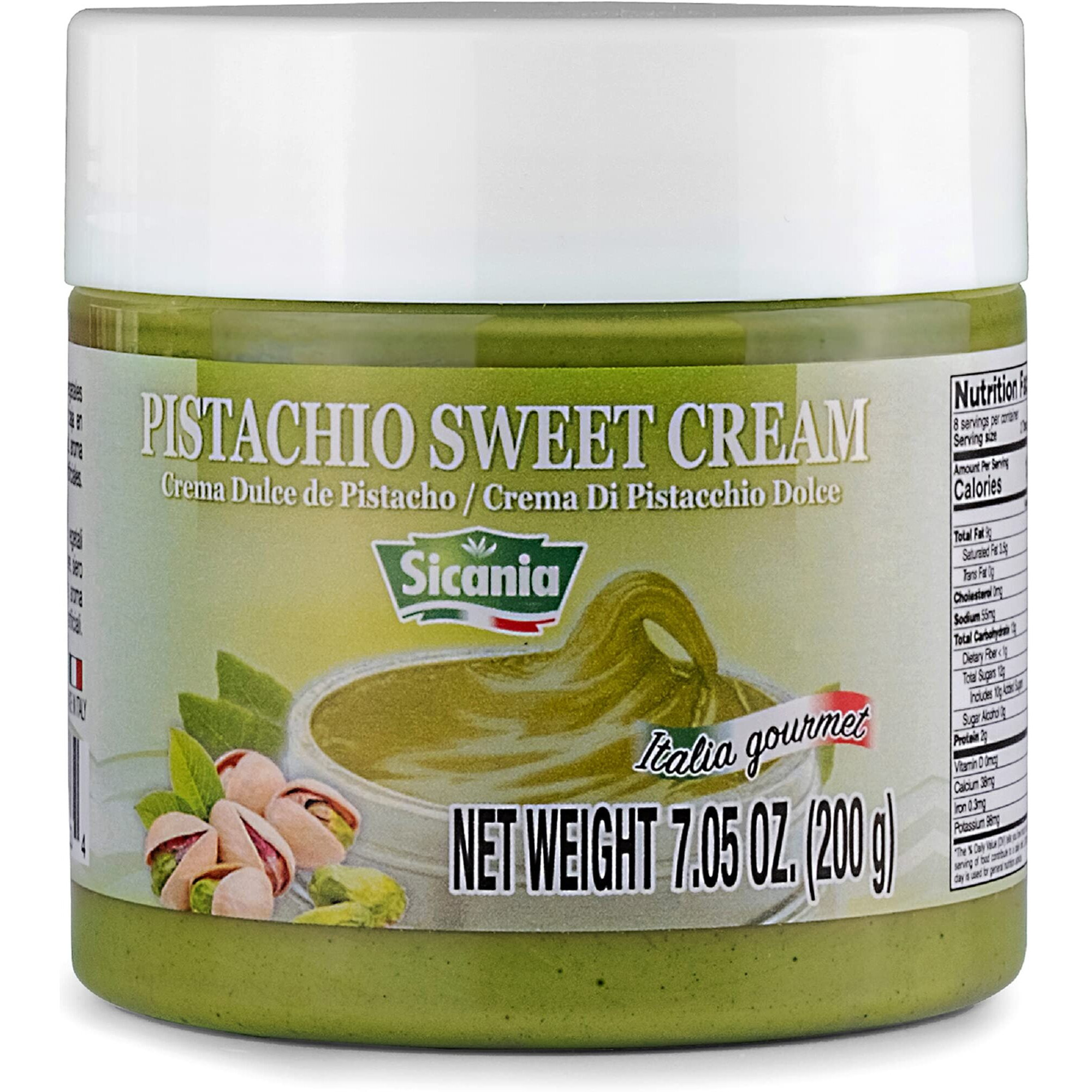 Sicania - Premium Pistachio Cream, 7.05 Oz (200G) - Authentic Italian, Gluten-Free, Non-Gmo - Gourmet Spread For Desserts, Pastries, Dubai Pistachio Chocolate Bar & More
