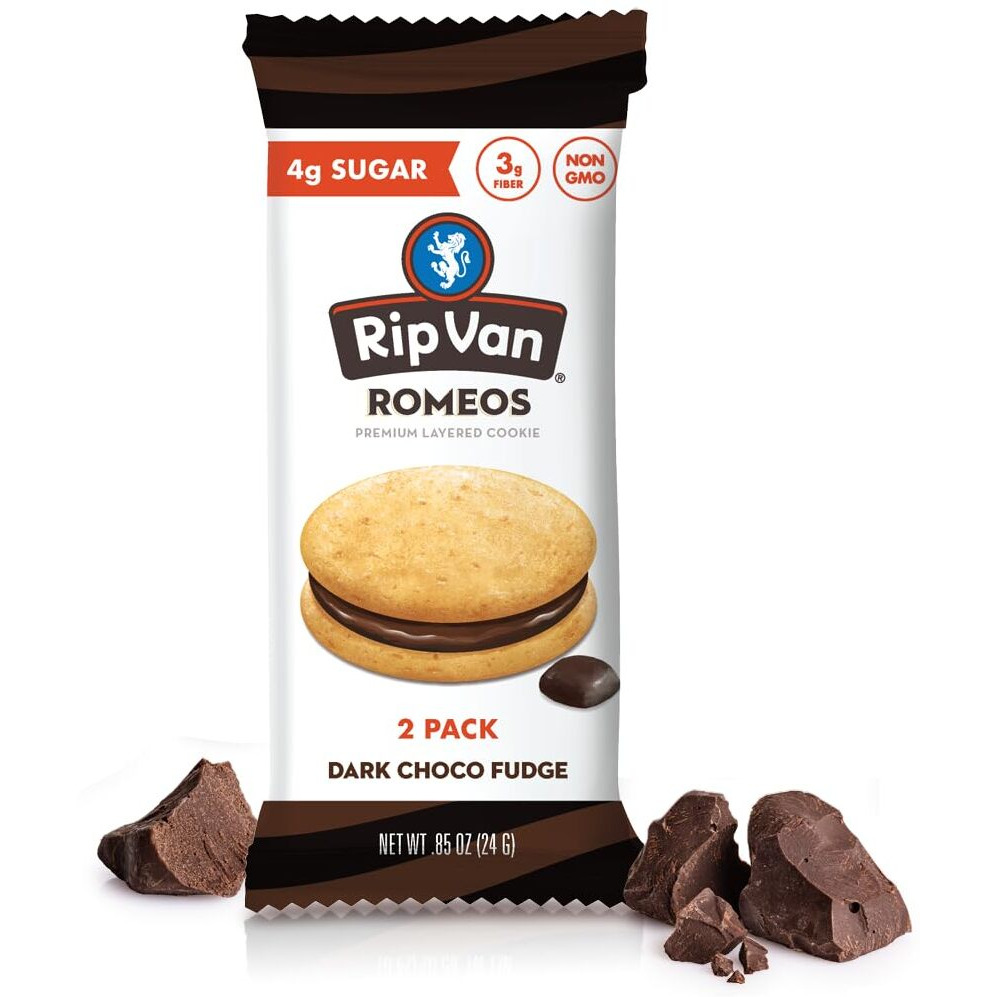 Rip Van Romeos Dark Chocolate Fudge Cookies - Low Sugar Cookies - Healthy Keto Snack - Individual 2 Packs (18 Count)