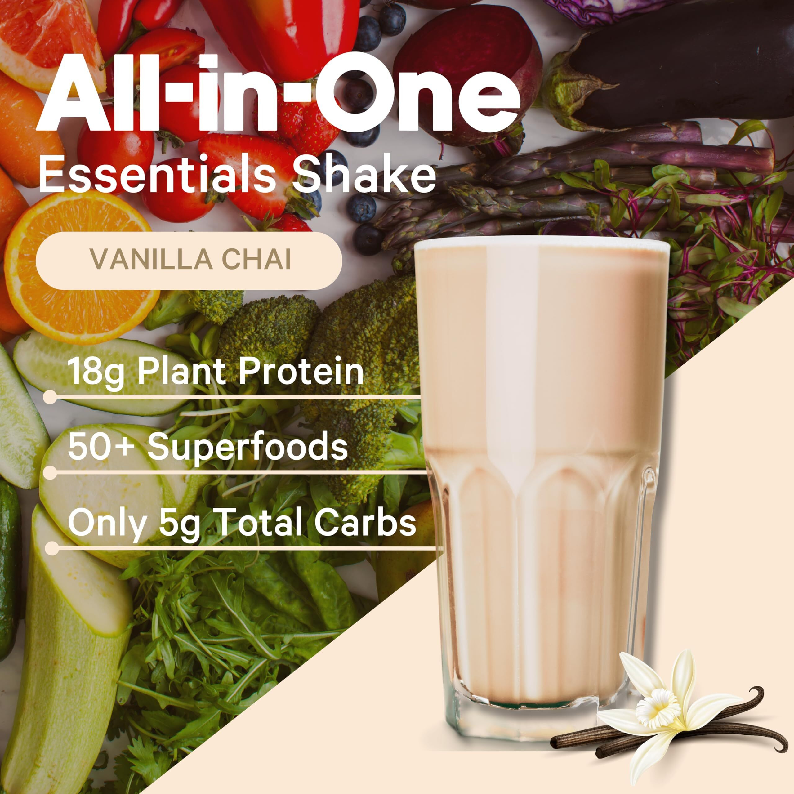 All-In-One Meal Replacement Powder By Lyfefuel - Low Carb Keto Superfood Shake - Plant Based Protein, 50+ Organic Greens (Vanilla, 24 Vegan Meals)