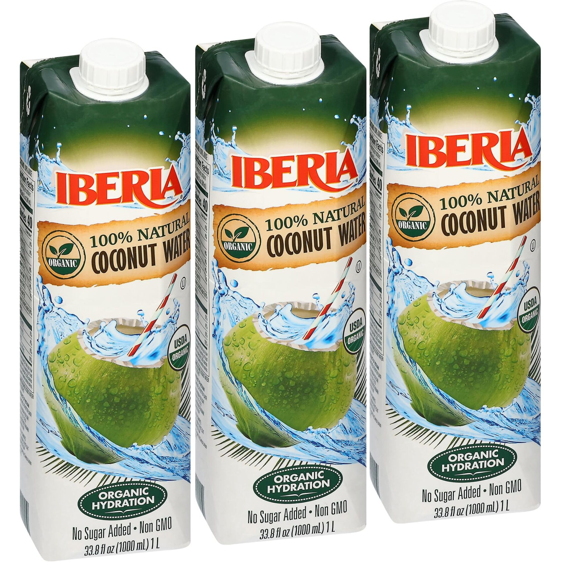 Iberia 100% Pure Organic Coconut Water, 1 Liter , 33.8 Fl Oz (Pack Of 3)