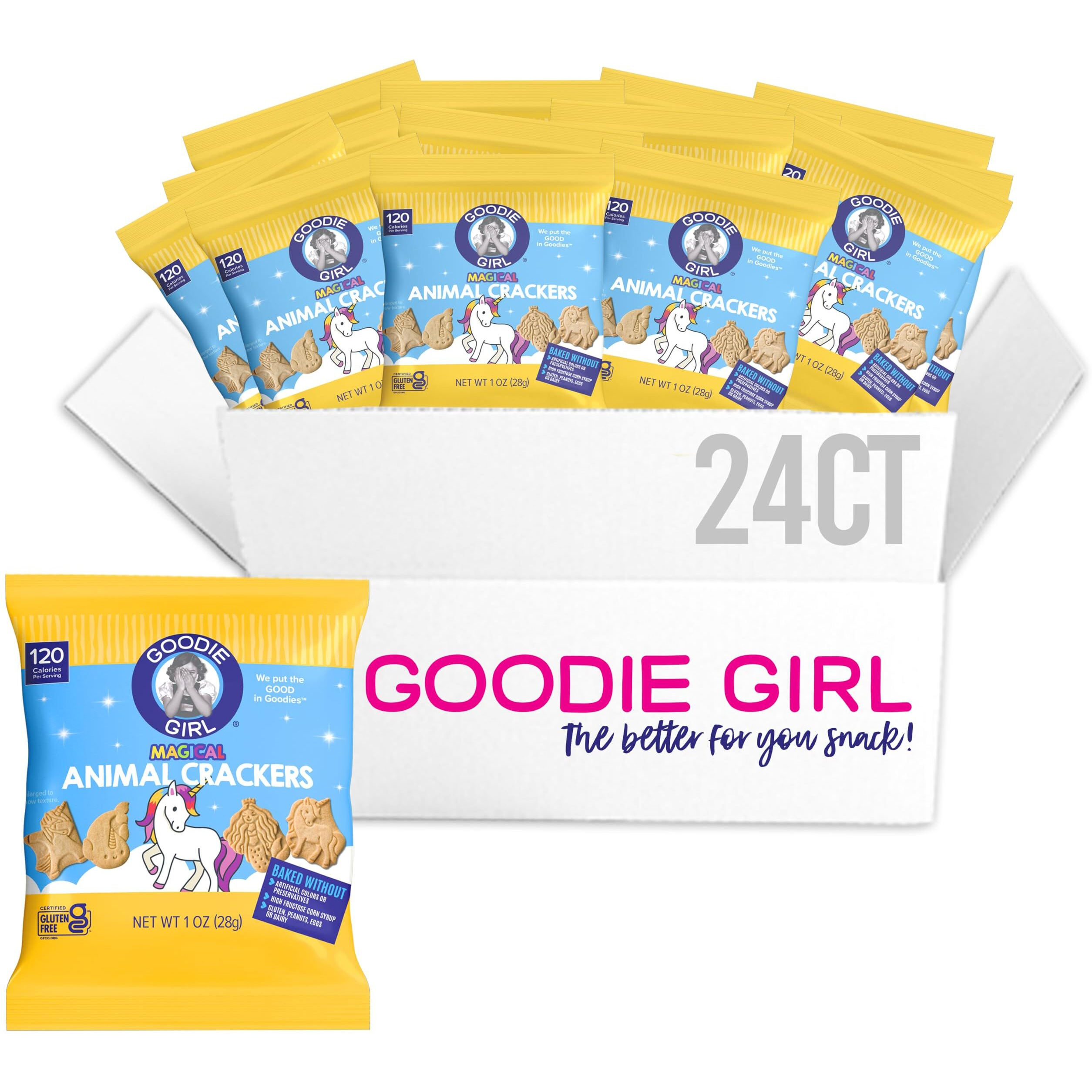Goodie Girl Cookies, Magical Animal Crackers Snack Packs | Gluten Free, Peanut Free, Dairy Free, Egg Free | 24 Individually Wrapped 120 Calorie Packs
