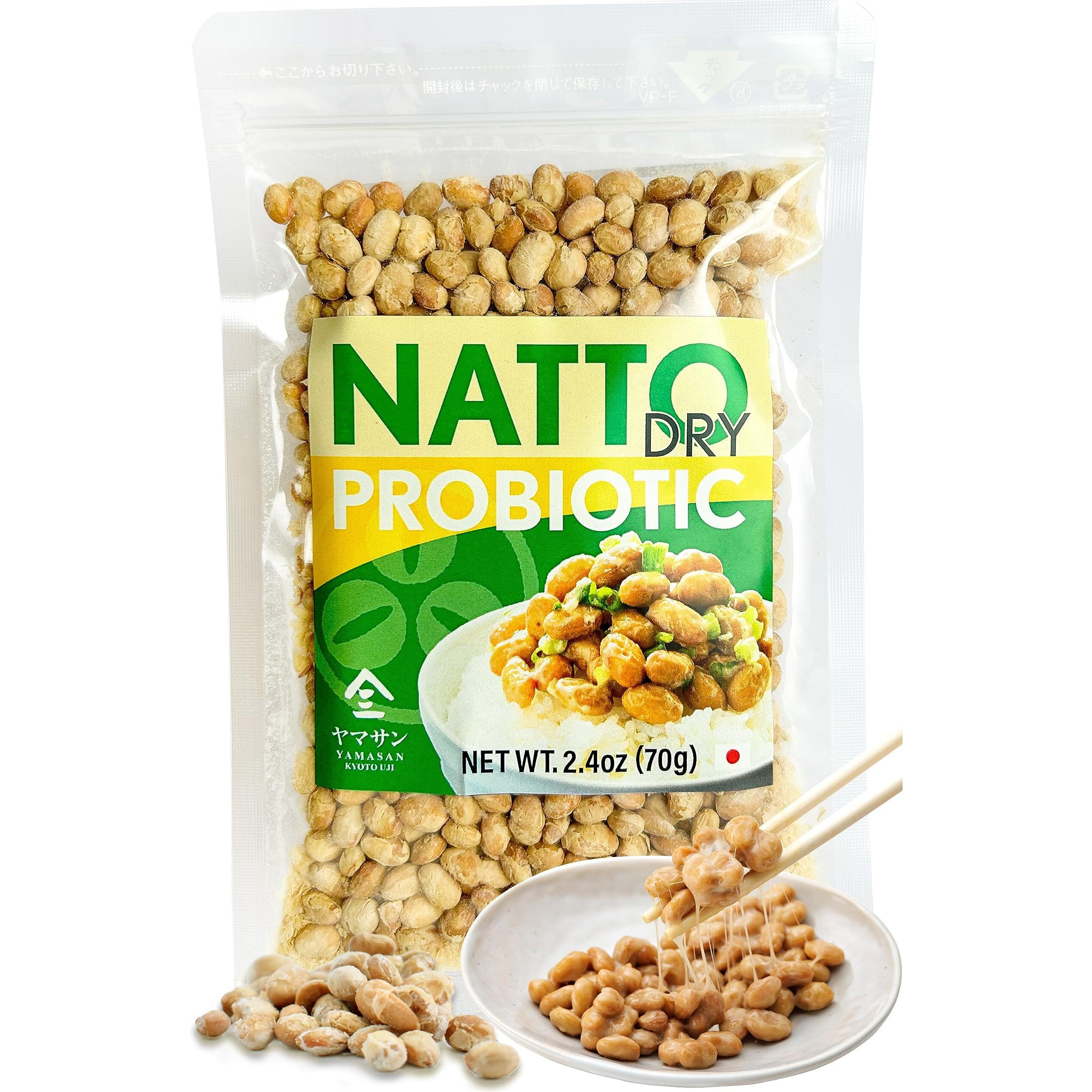 Japanese Natto Fermented Soybean, Freeze-Dried Natto Beans, Japanese Probiotic And Prebiotic Superfood - Vitamin K, Low Sodium, Non-Gmo, Vegan, Made In Japan 70G(2.4Oz)Yamasan