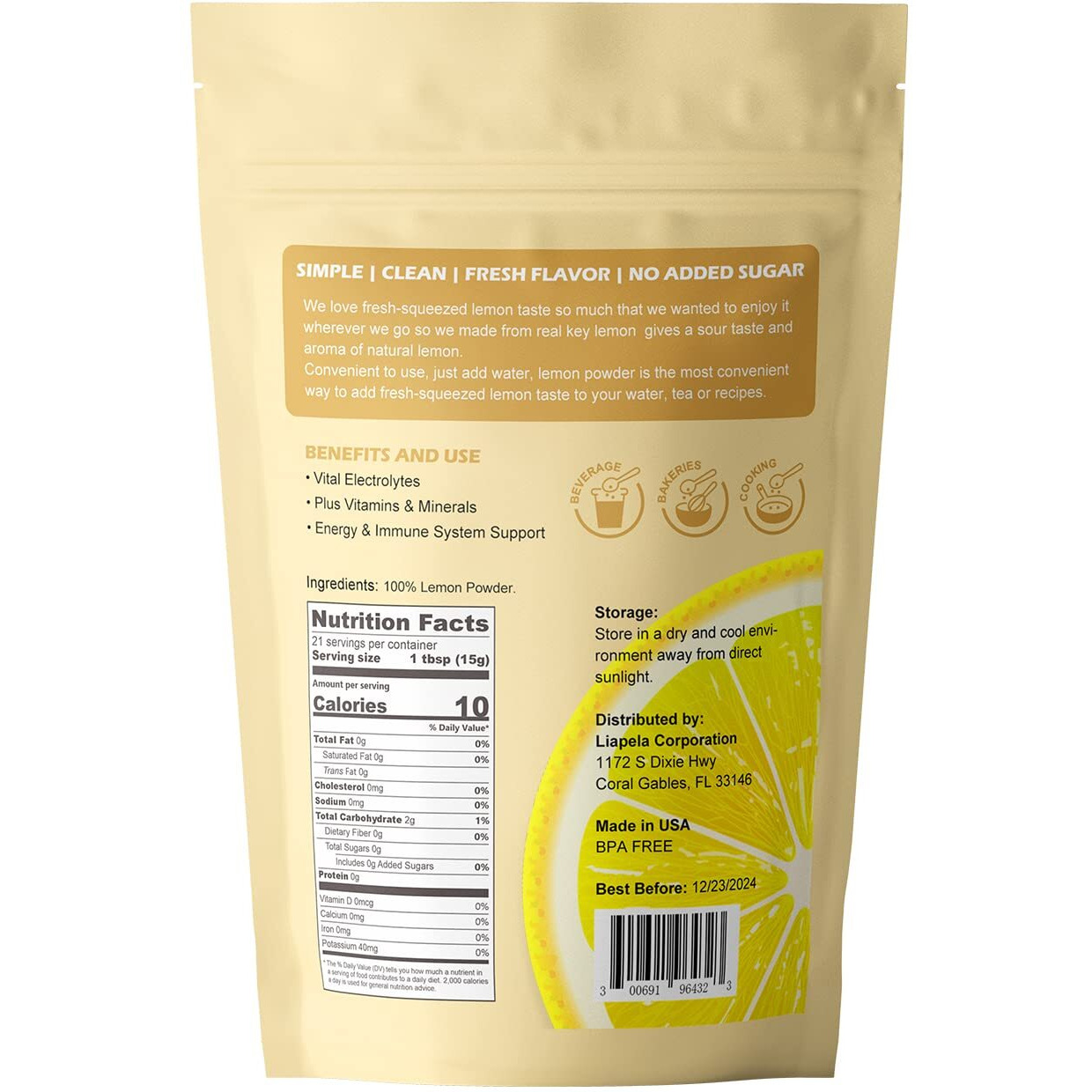 Grelim Lemon Powder 11.30 Oz, 100% Lemon Juice Freeze Dried Powder, Filler Free, Gluten-Free, Rich In Natural Vitamin C Fresh Squeezed Lemon Flavor Great For Beverages, Smoothies 320G