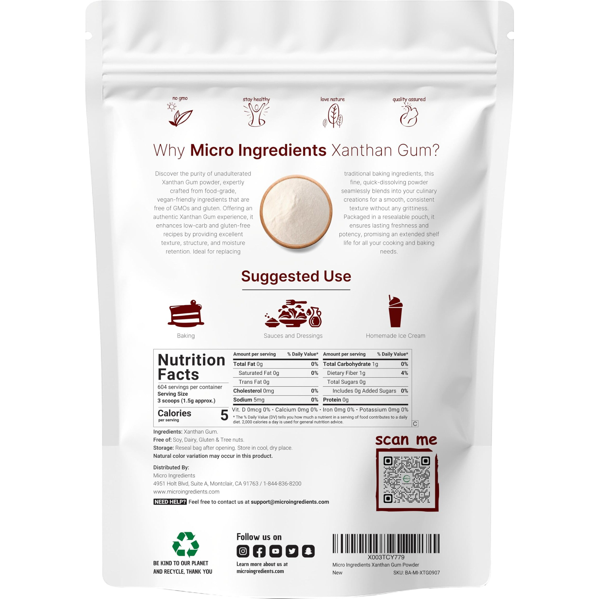 Xanthan Gum Powder, 2Lb (32Oz) | Premium Quality For Keto-Baking & Diet | Unflavored Thickening Agent For Cooking & Baking | Non-Gmo, Gluten Free, Keto & Vegan Friendly