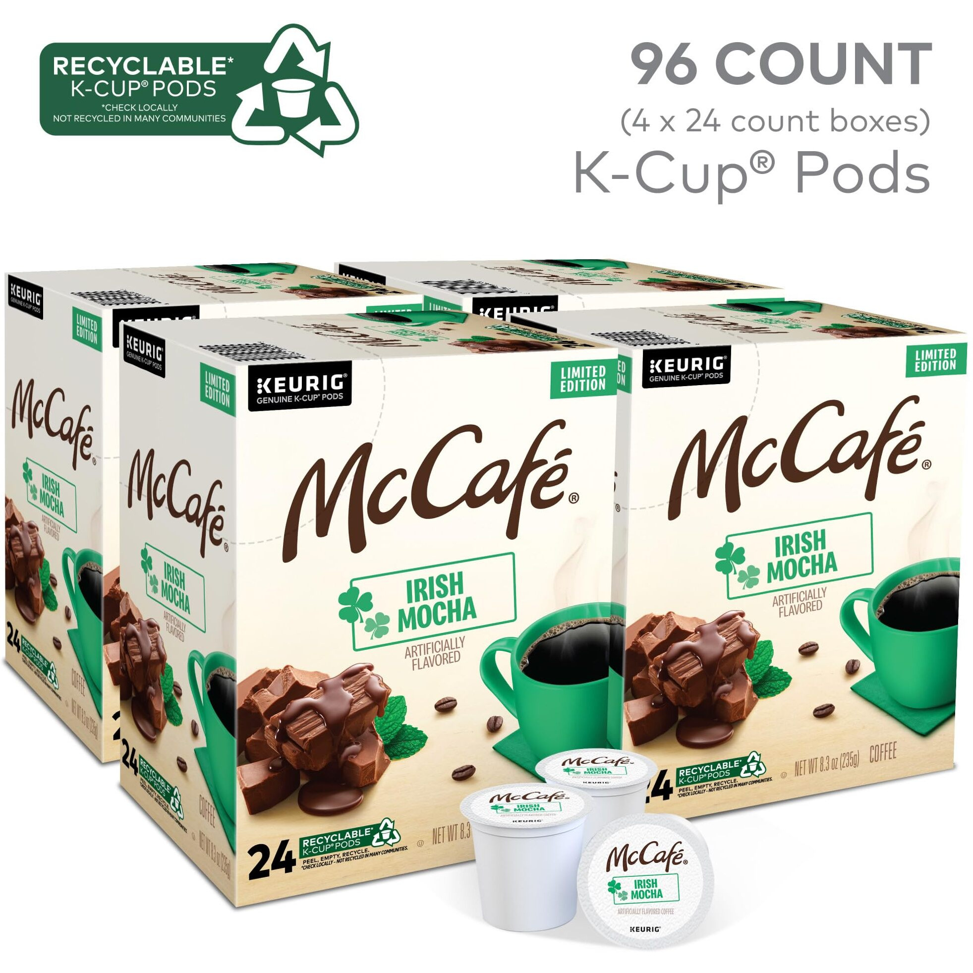 Mccafe Irish Mocha, Keurig Single Serve K-Cup Pods, Flavored Coffee, 96 Count (4 Packs Of 24)