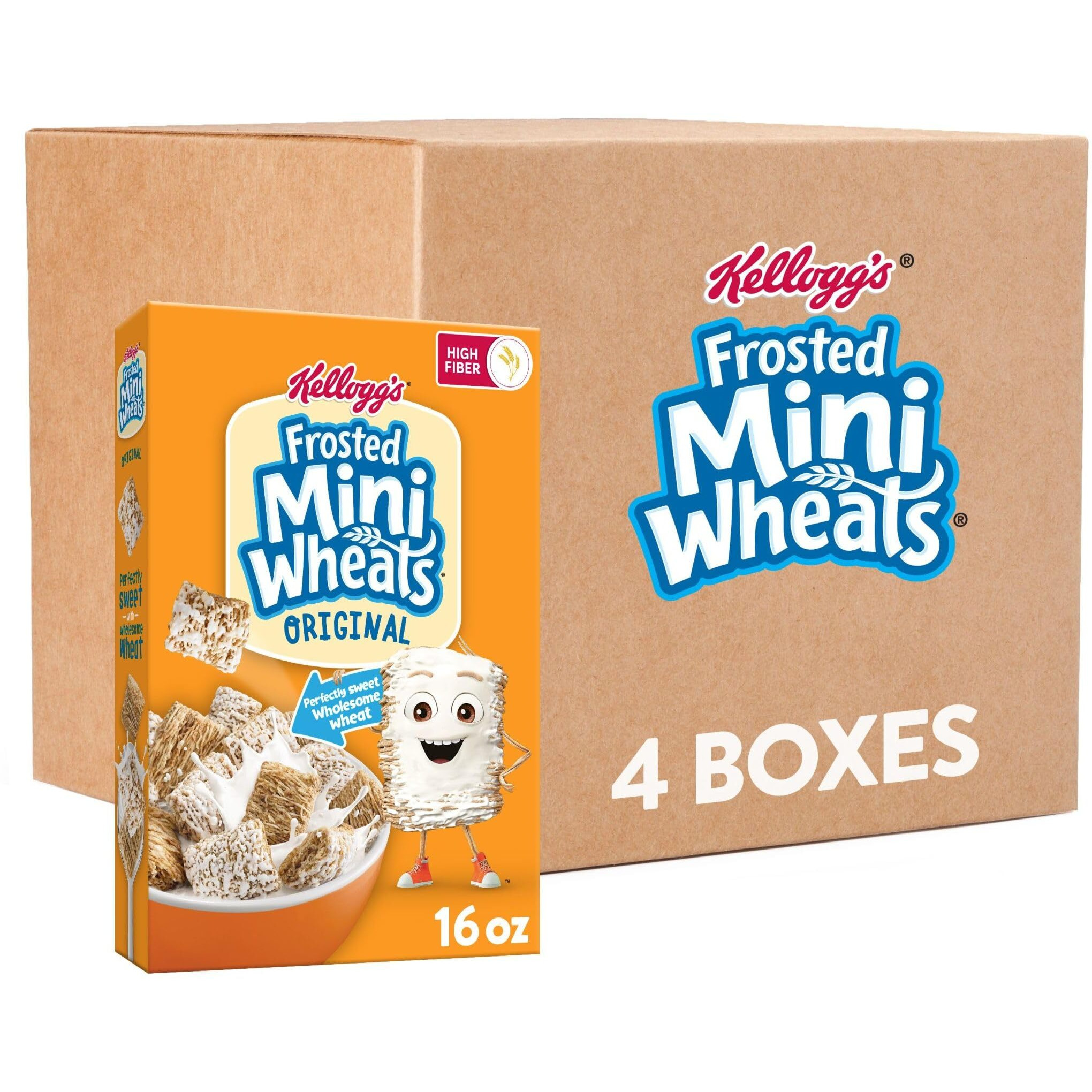 Kellogg's Frosted Mini-Wheats Breakfast Cereal, Kids Cereal, Family Breakfast, Original (4 Boxes)