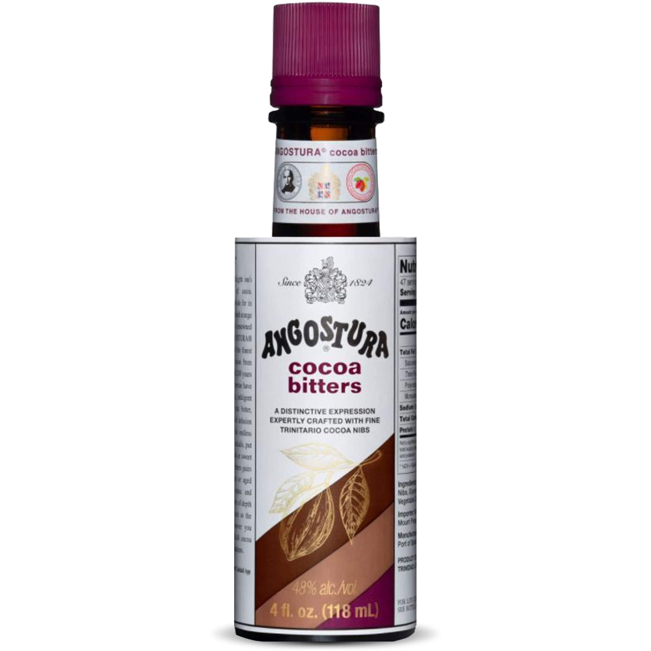 Angostura Cocoa Bitters, Cocktail Bitters For Professional And Home Mixologists, Kosher Certified, Sodium Free, 4 Fl Oz