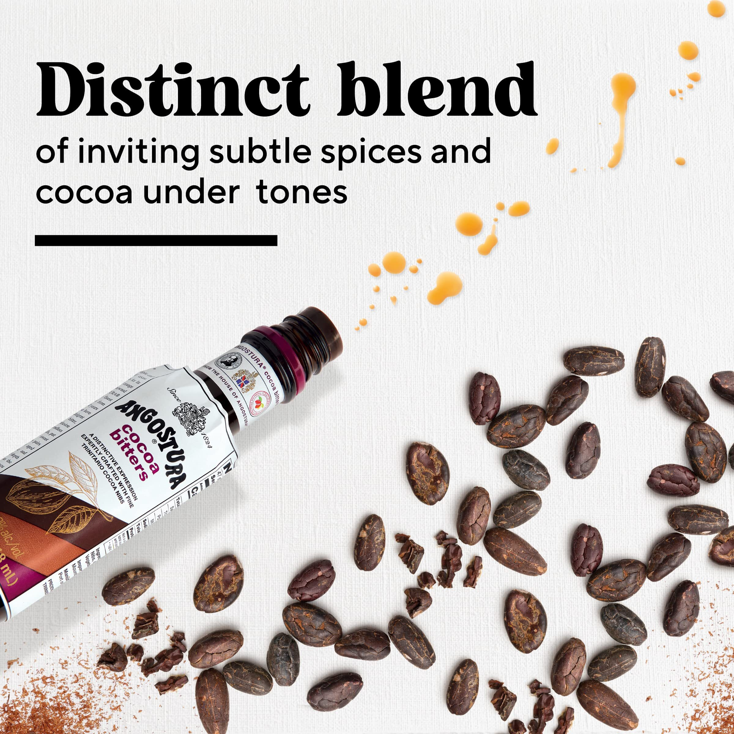 Angostura Cocoa Bitters, Cocktail Bitters For Professional And Home Mixologists, Kosher Certified, Sodium Free, 4 Fl Oz