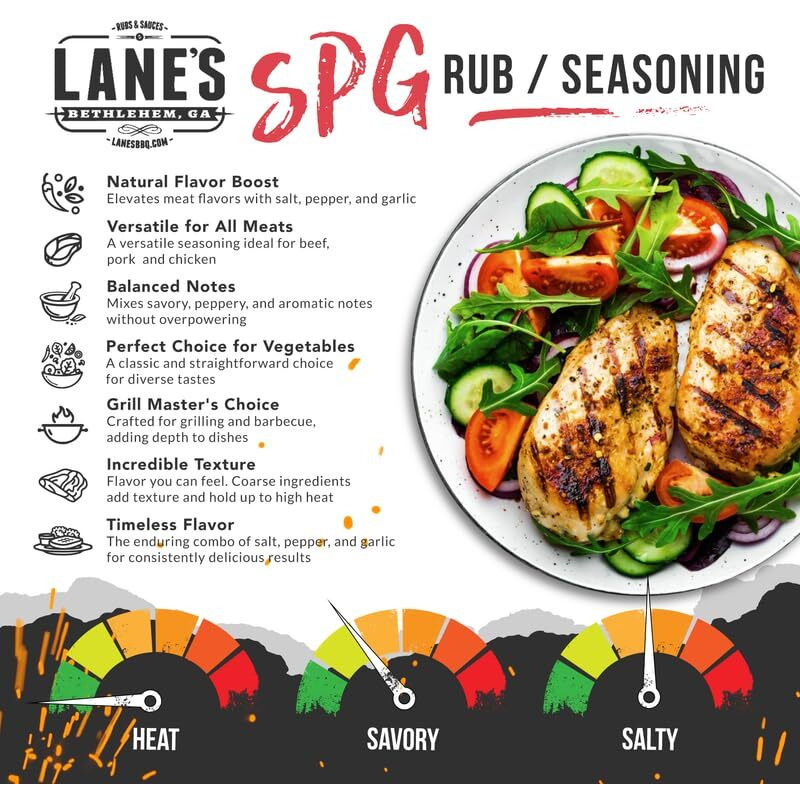 Lane's Spg Seasoning & Rub, All-Natural Coarse Ground Salt Pepper Garlic Seasoning For Any Types Of Dishes, Classic Bold Flavor, No Msg, No Preservatives, Gluten-Free, Made In Usa, 12 Oz