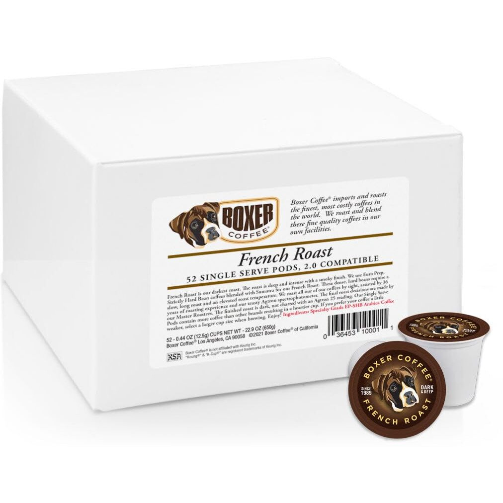Boxer Coffee 52 Count French Roast Single-Serve Cups Pods Specialty Grade Gourmet Artisan Coffee, Keurig K-Cup 2.0 Compatible
