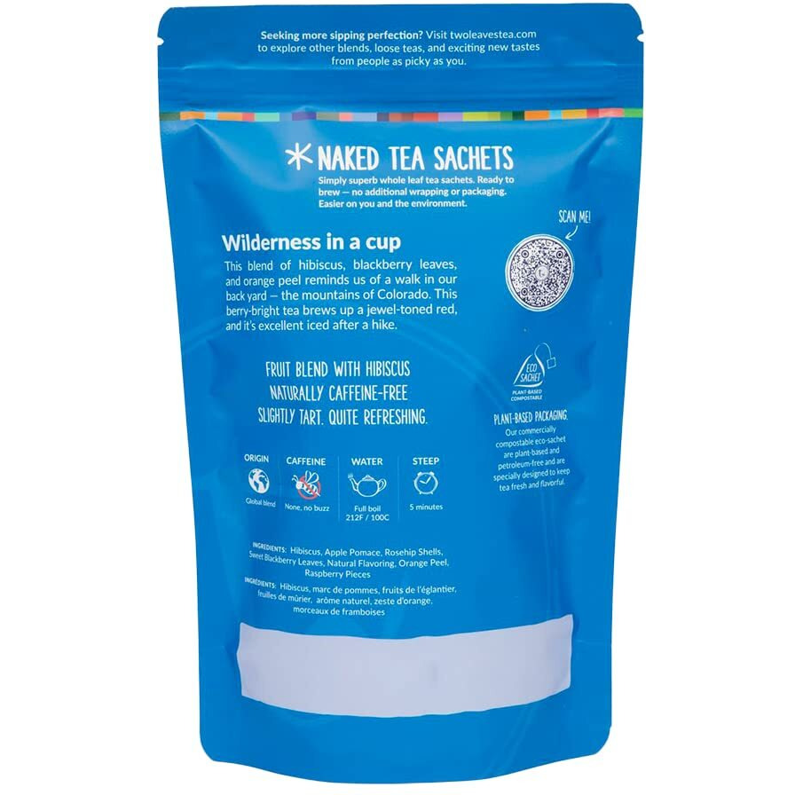Two Leaves And A Bud Alpine Berry Tea - Whole Leaf Herbal Tea In Eco-Friendly Unwrapped Compostable Sachets, Resealable Bag, Hot Or Iced, 50 Sachets (Pack Of 1)