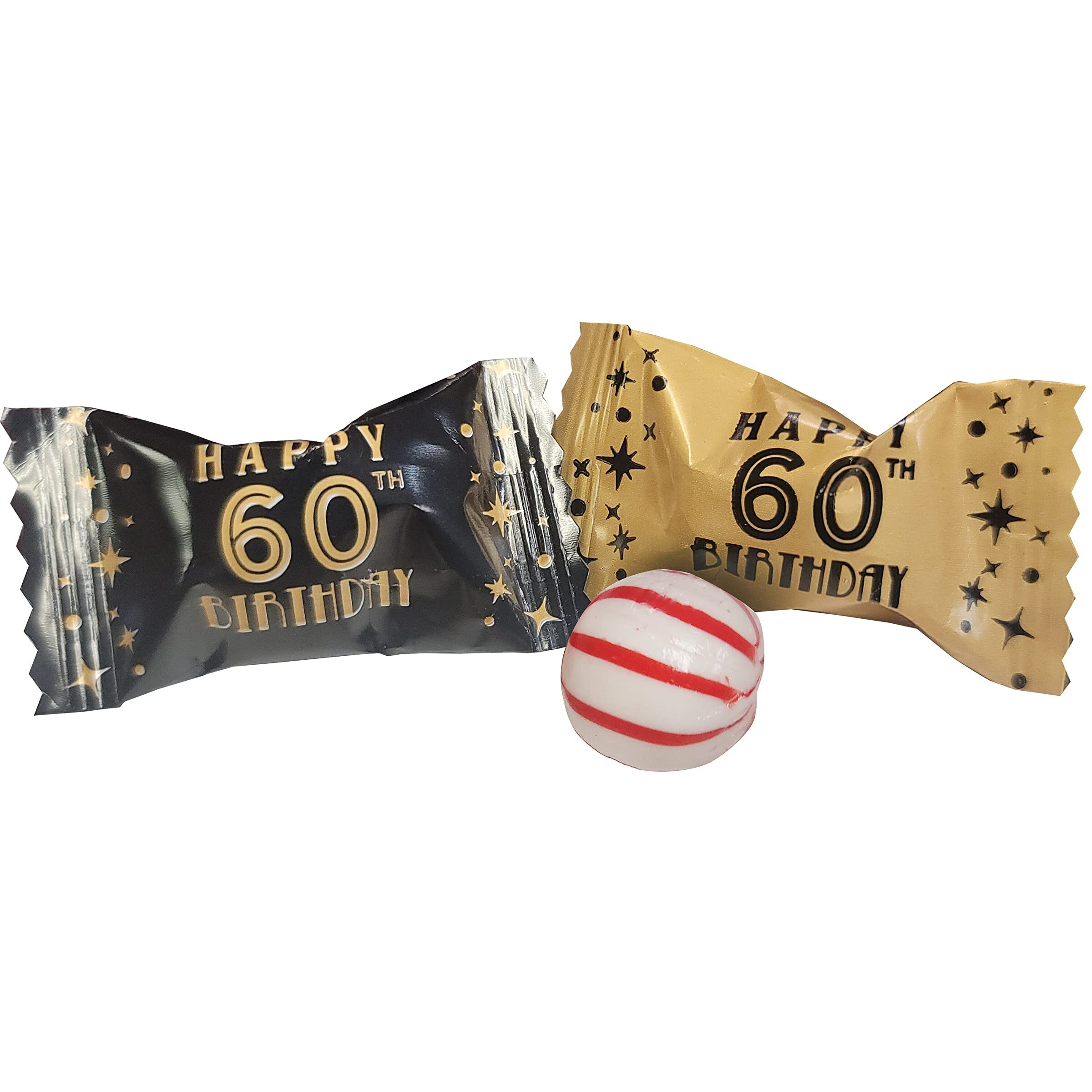60Th Birthday Themed Peppermints Gold & Black 100 Count Wrapped - Mint Candy