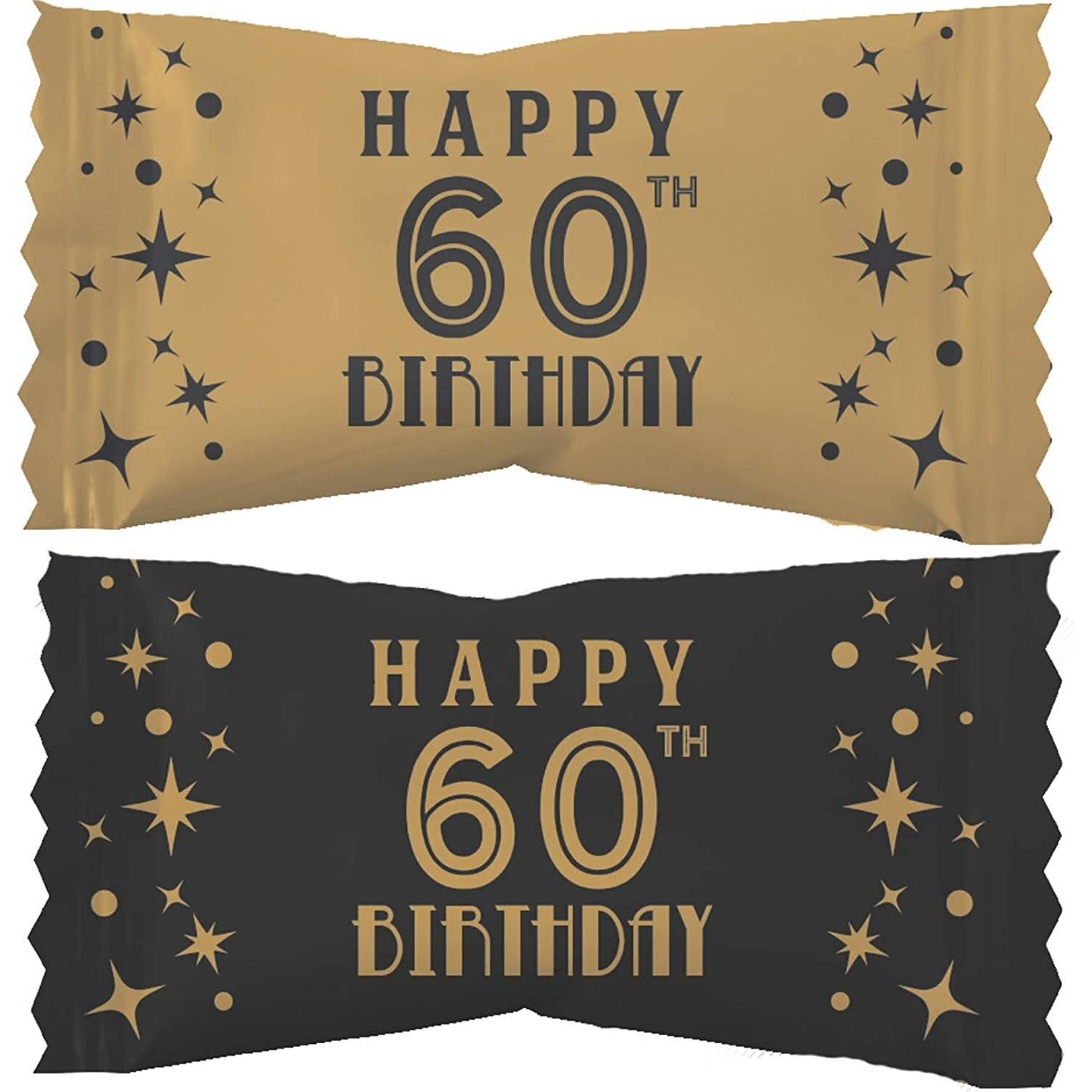 60Th Birthday Themed Peppermints Gold & Black 100 Count Wrapped - Mint Candy