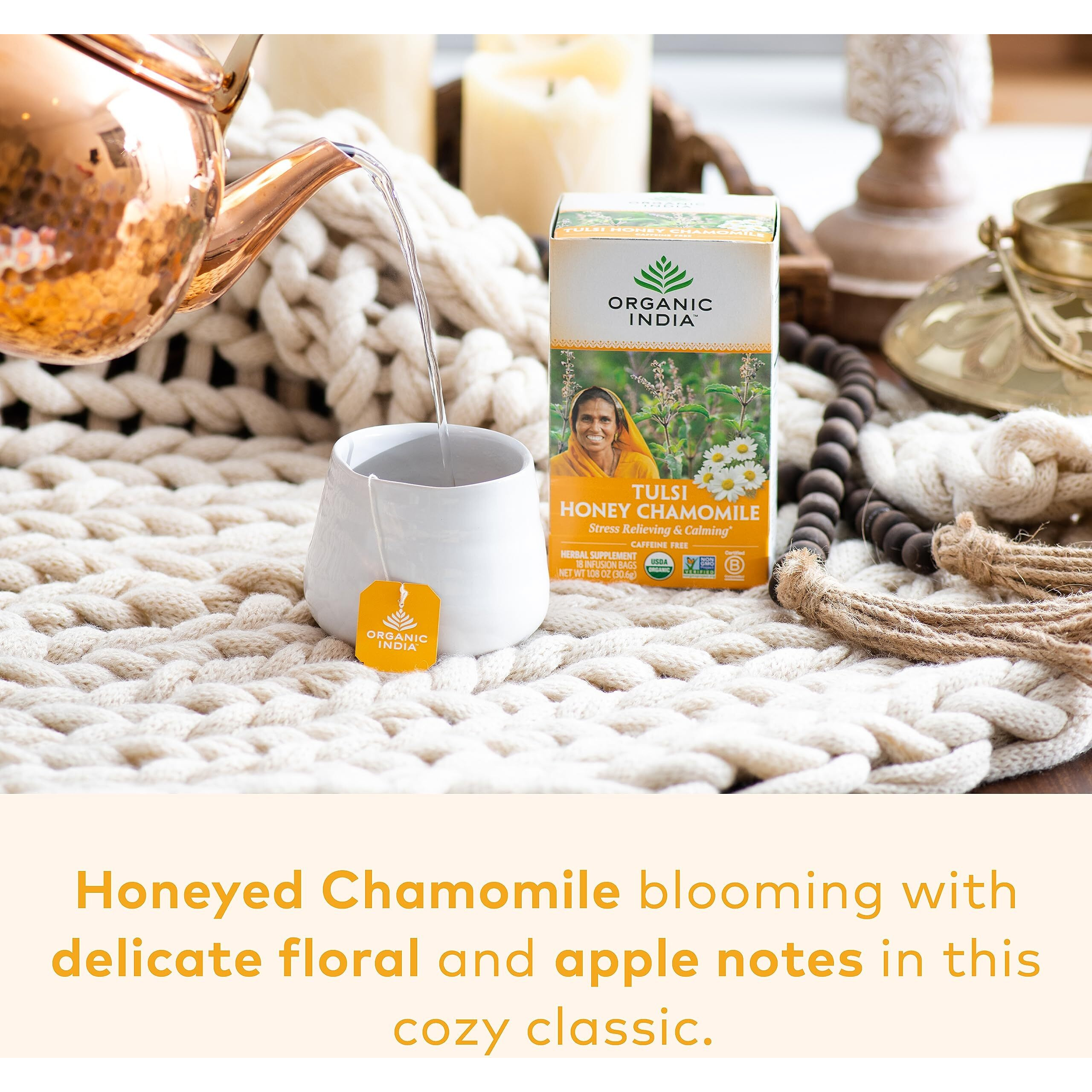 Organic India Calming Tulsi Herbal Tea Favorites - Ashwagandha, Honey Chamomile, Sleep - Holy Basil, Adaptogen, Vegan, Usda Certified Organic, Non-Gmo - 18 Infusion Bags Per Box (Pack Of 3)