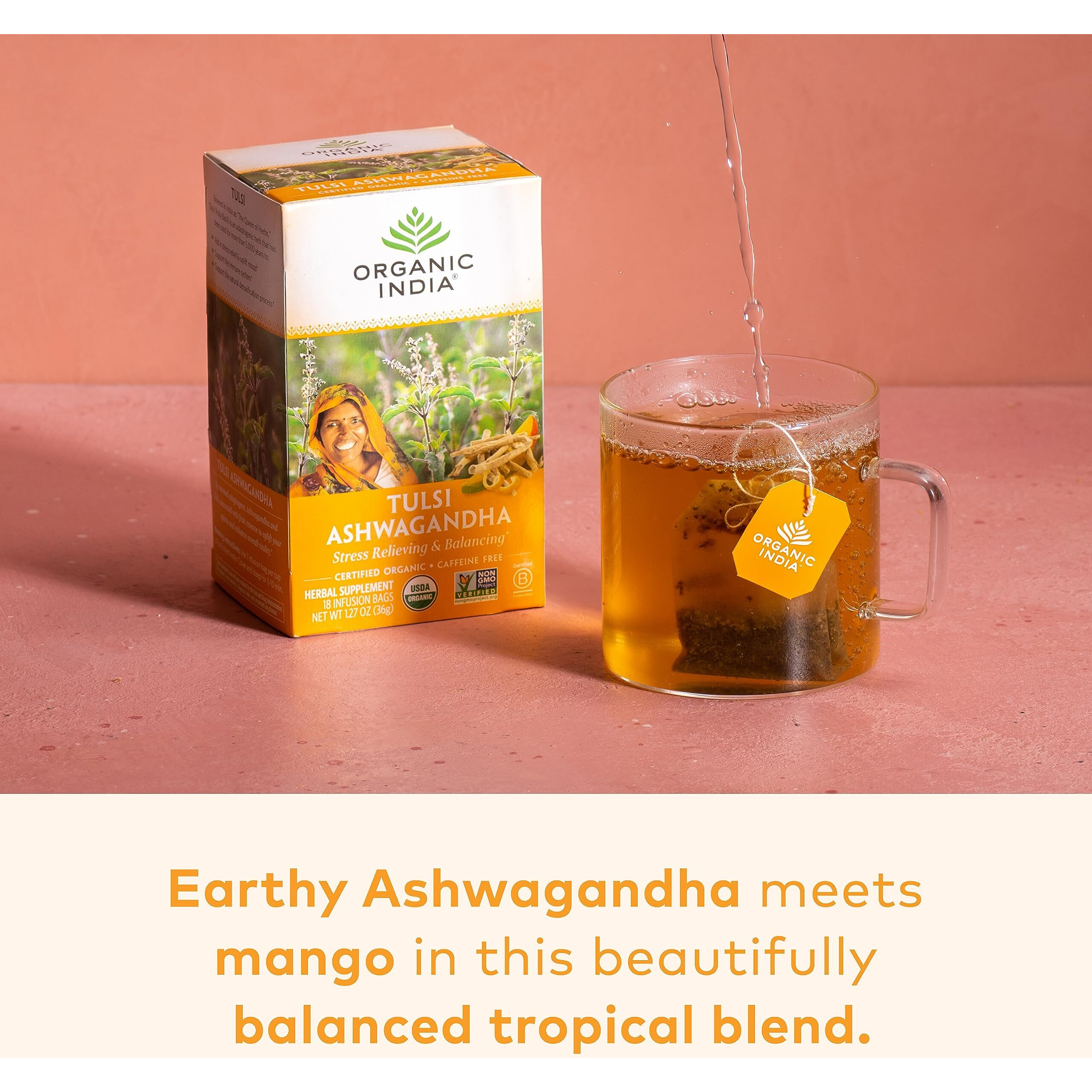 Organic India Calming Tulsi Herbal Tea Favorites - Ashwagandha, Honey Chamomile, Sleep - Holy Basil, Adaptogen, Vegan, Usda Certified Organic, Non-Gmo - 18 Infusion Bags Per Box (Pack Of 3)