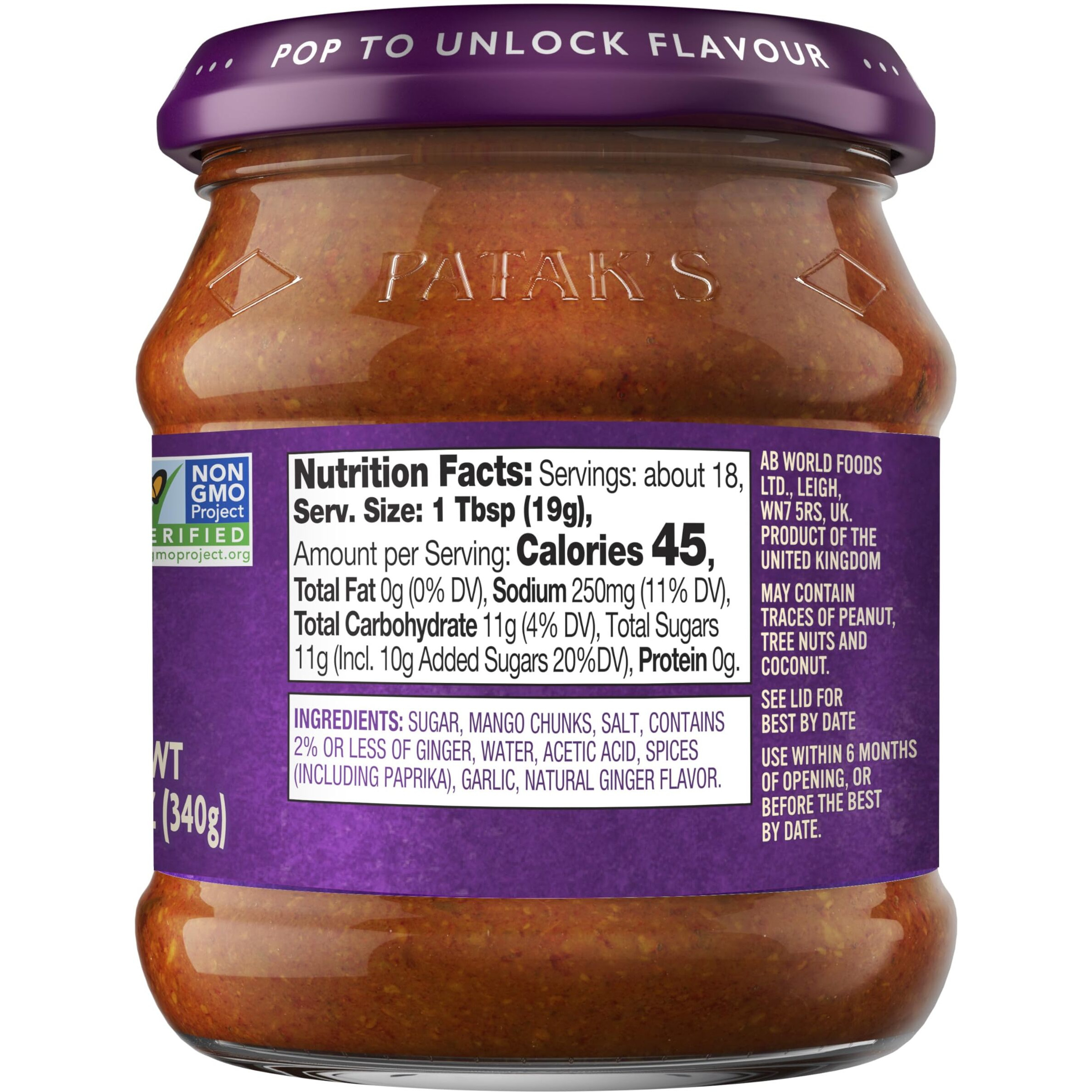 Patak's Major Grey Chutney - 12 Oz (Pack Of 3) - With Mangos, Ginger, And Spices, No Artificial Flavors Or Colors, Gluten Free, Vegetarian Friendly