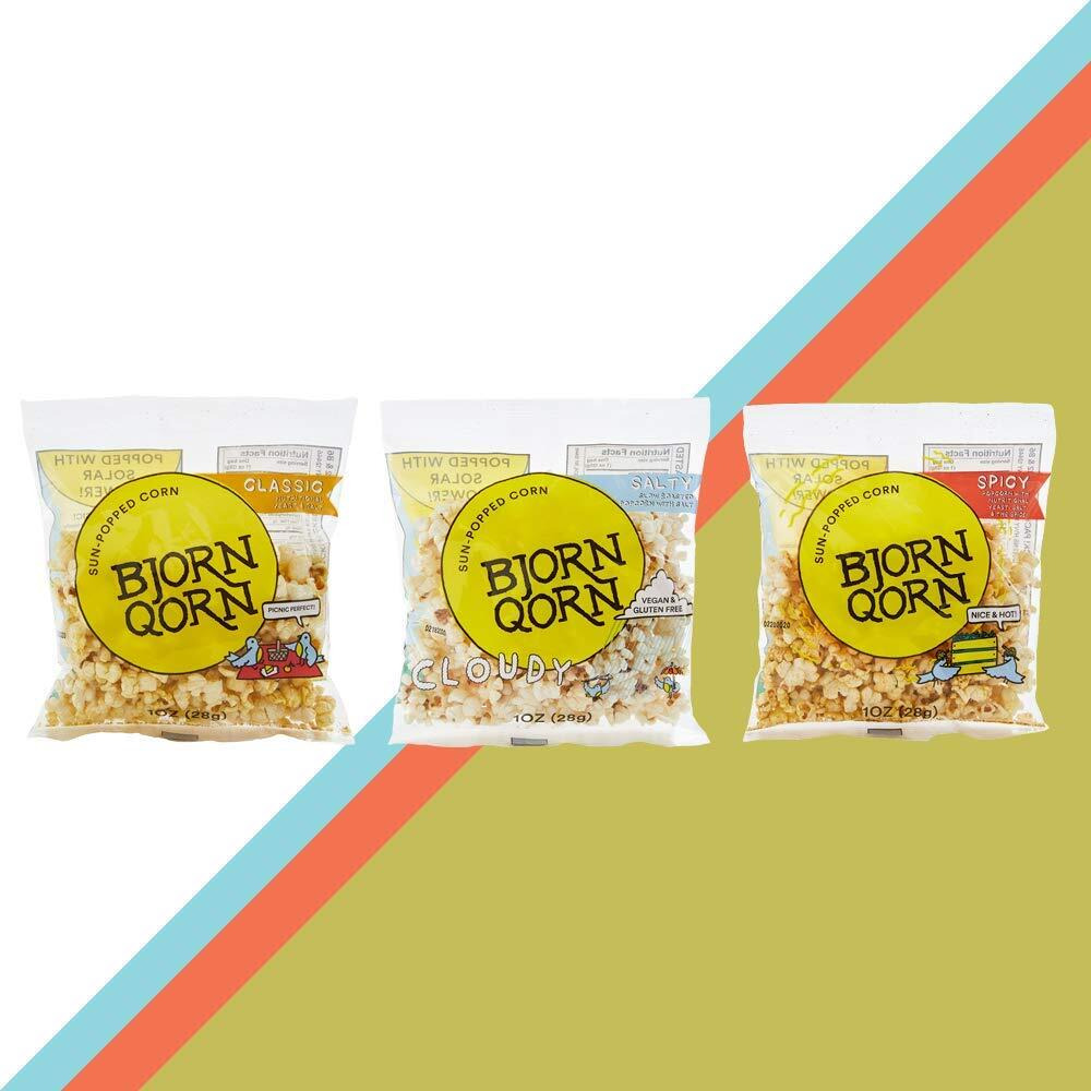 Bjornqorn Popcorn Mini-Mix 15 Pack (3 Flavors) - Vegan & Gluten-Free - (5) Classic, (5) Spicy, (5) Cloudy - (15 1Oz Bags)