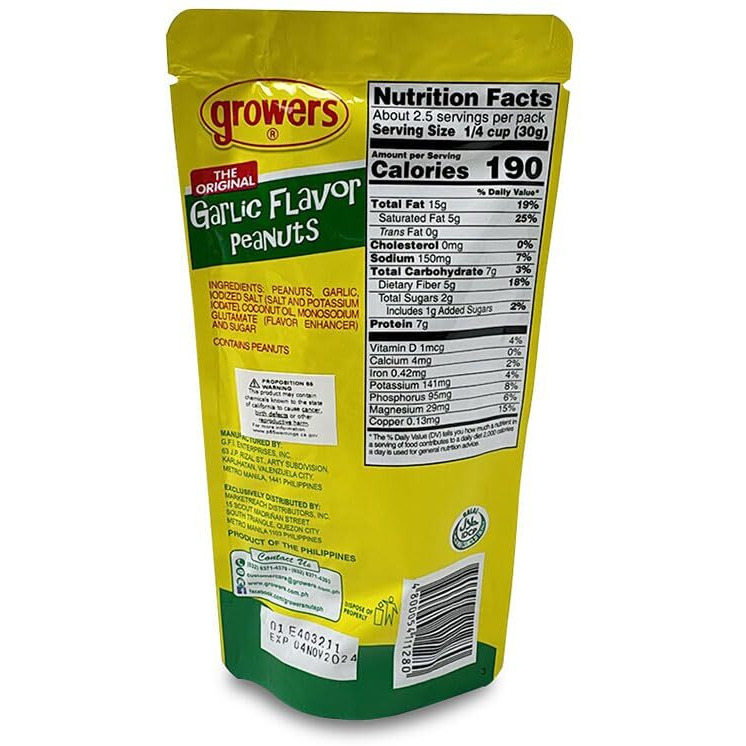 10-Packs Growers Peanut Garlic Flavor 80G Ea