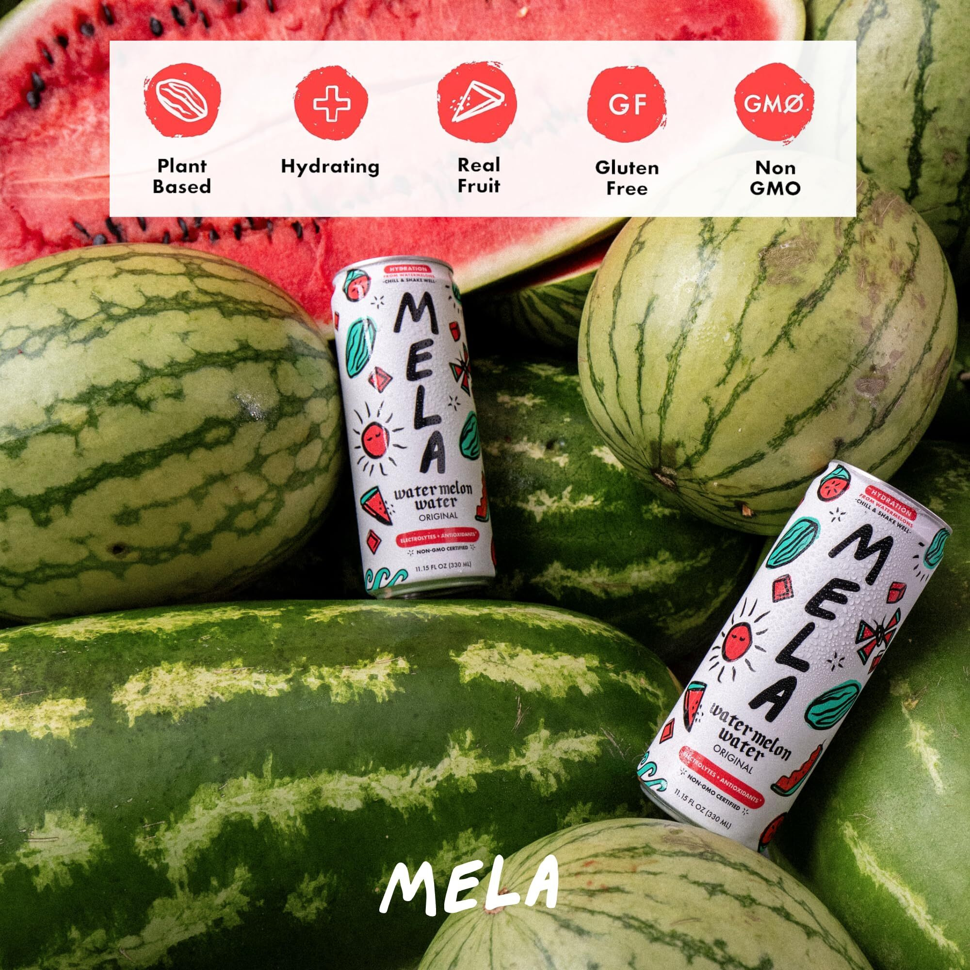 Mela Water Watermelon Juice Drink, Electrolytes & Antioxidants, Refreshing Hydration, Coconut Water Alternative, Vitamin C, Ginger, 16.9 Fl Oz (Pack Of 12)