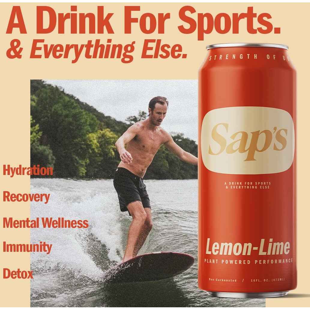Saps Rapid Rehydration Sports Drink - 12 Cans, Lemon Lime With Electrolytes And Adaptogens For Workouts, Wellness - Zero Artificial Colors, Flavors, Or Sugars