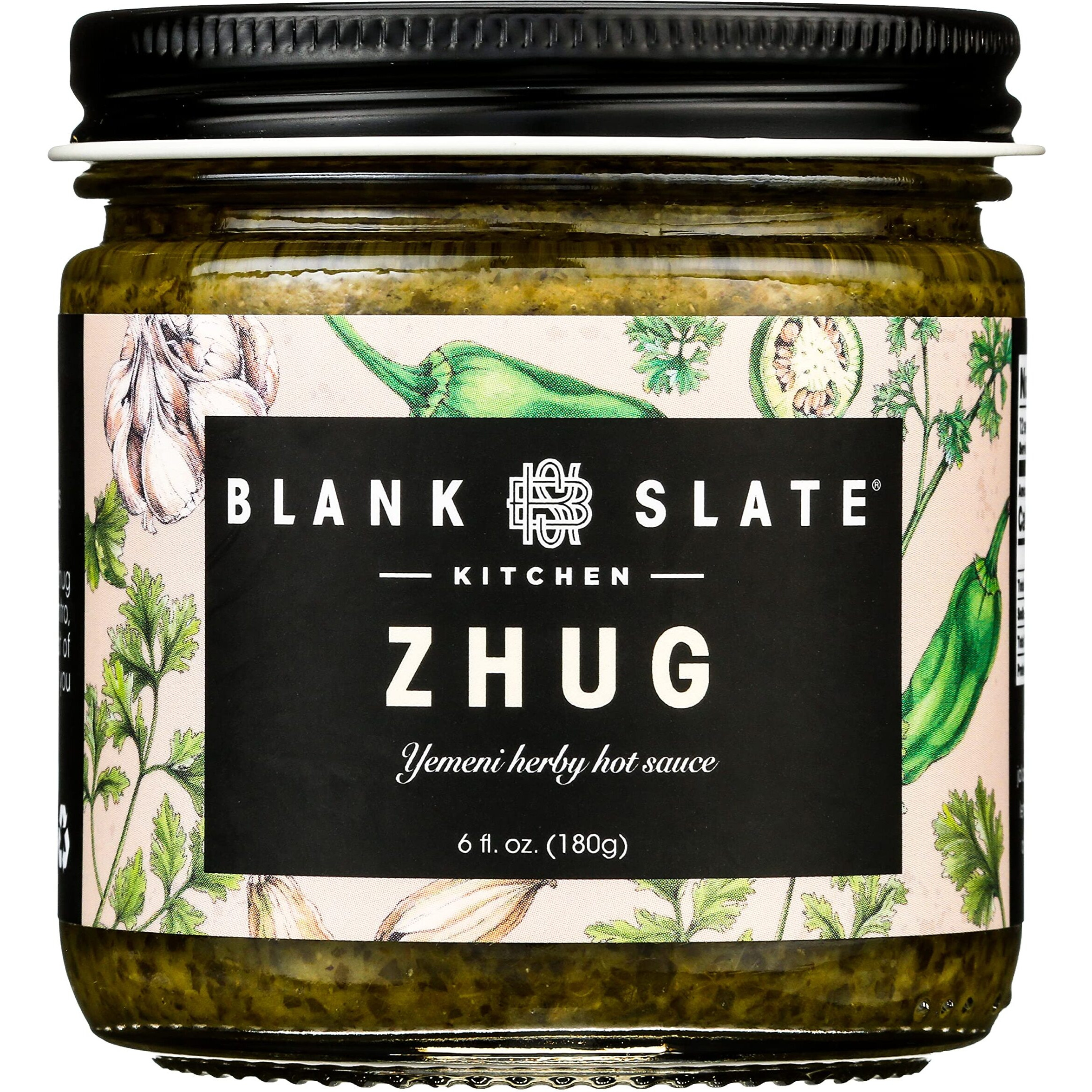 Blank Slate Kitchen Zhug (6 Oz) | Spicy Middle Eastern Herby Green Hot Sauce (Yemeni Skhug) | Vegan & Gluten-Free | Blend Of Jalapenos, Cilantro, Parsley, Garlic, Lemon Juice & Olive Oil