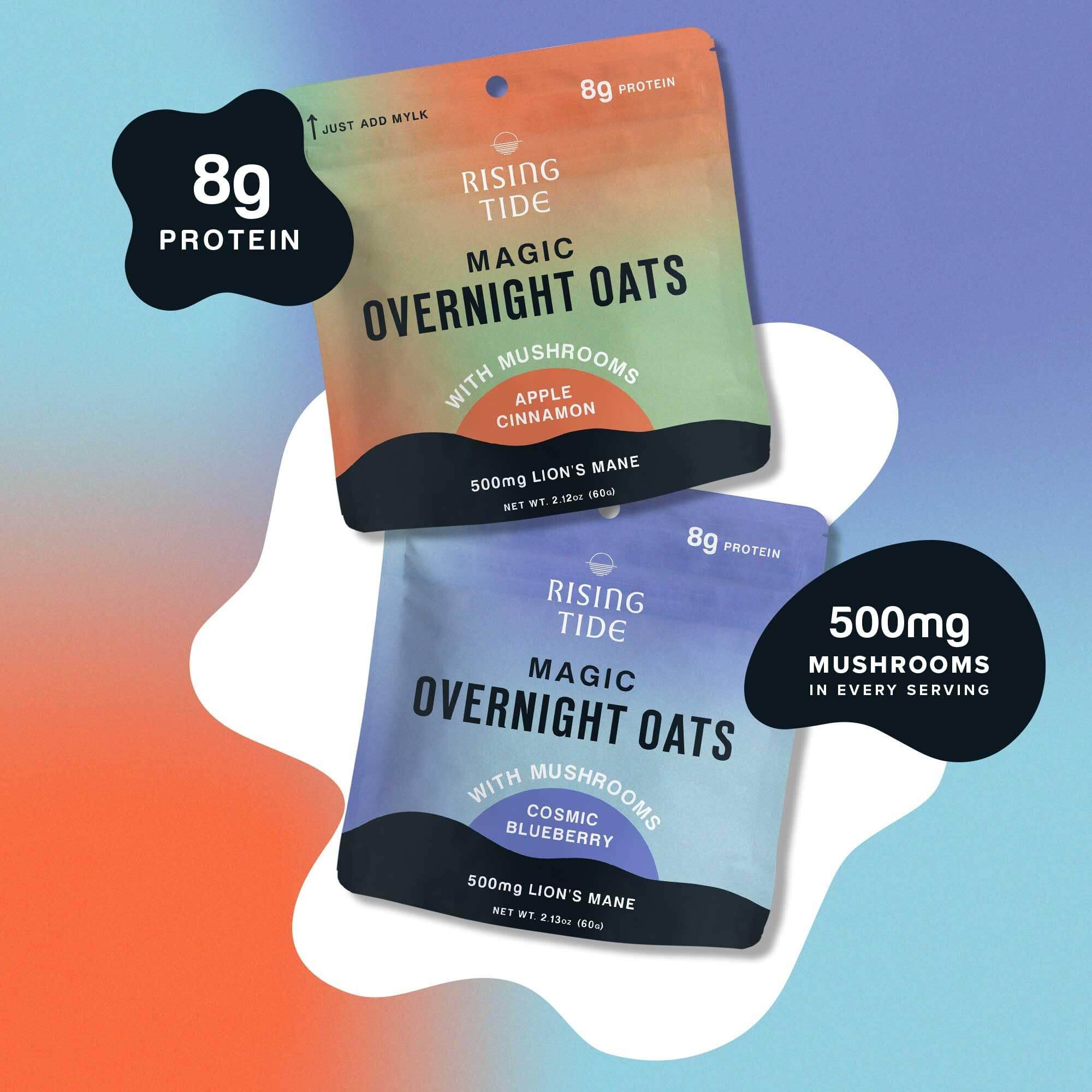 Mushroom Overnight Oats [6 Servings] - Blueberry & Apple Cinnamon Flavored Organic Oatmeal Variety Pack Made With Premium Grade Mushrooms - Lion's Mane, Turkey Tail, Chaga, Cordyceps