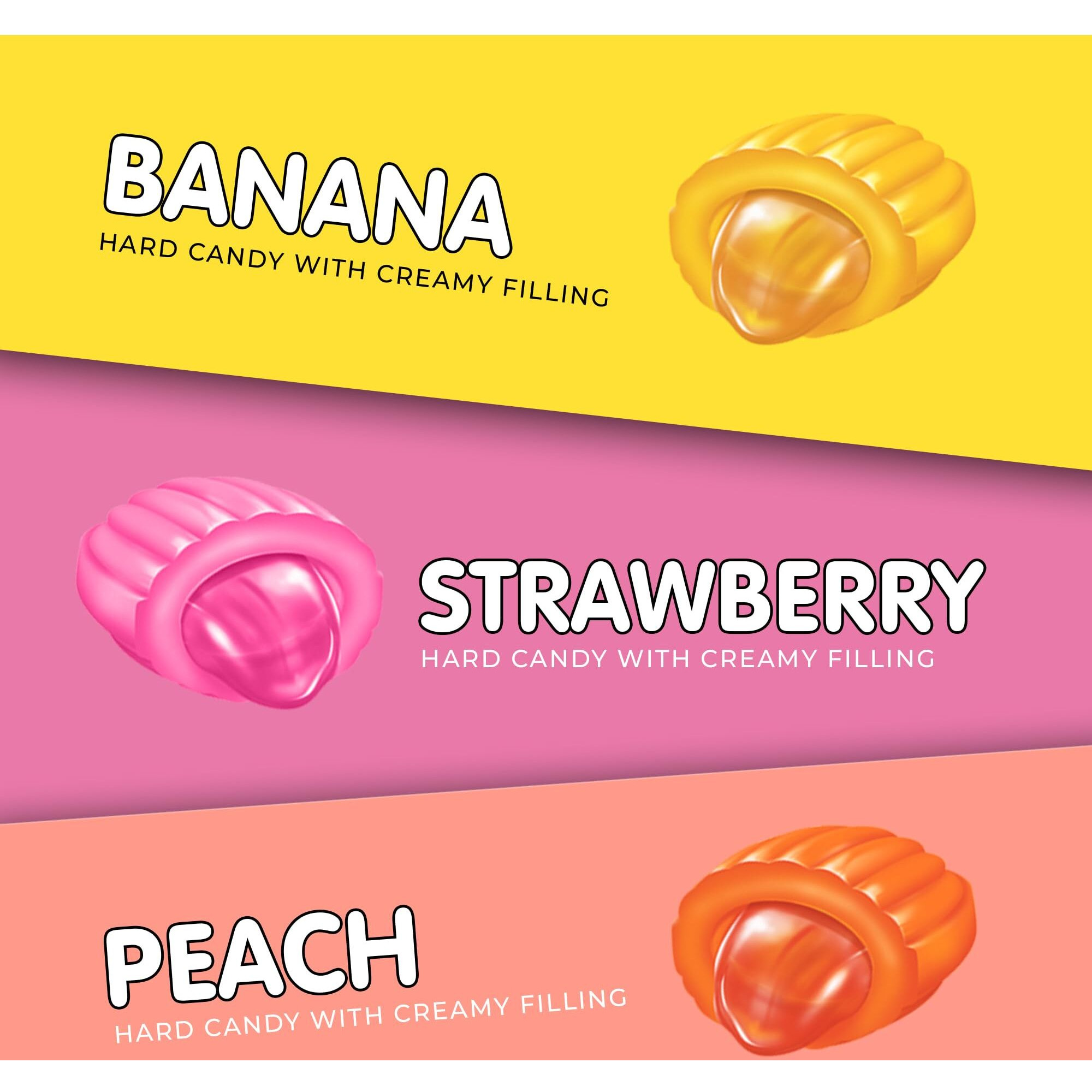 Candy Break Fruit And Cream Candy - 2.2 Pounds Share Size Bag Center Filled Hard Candy - Strawberry, Banana, Peach Flavored Variety Pack
