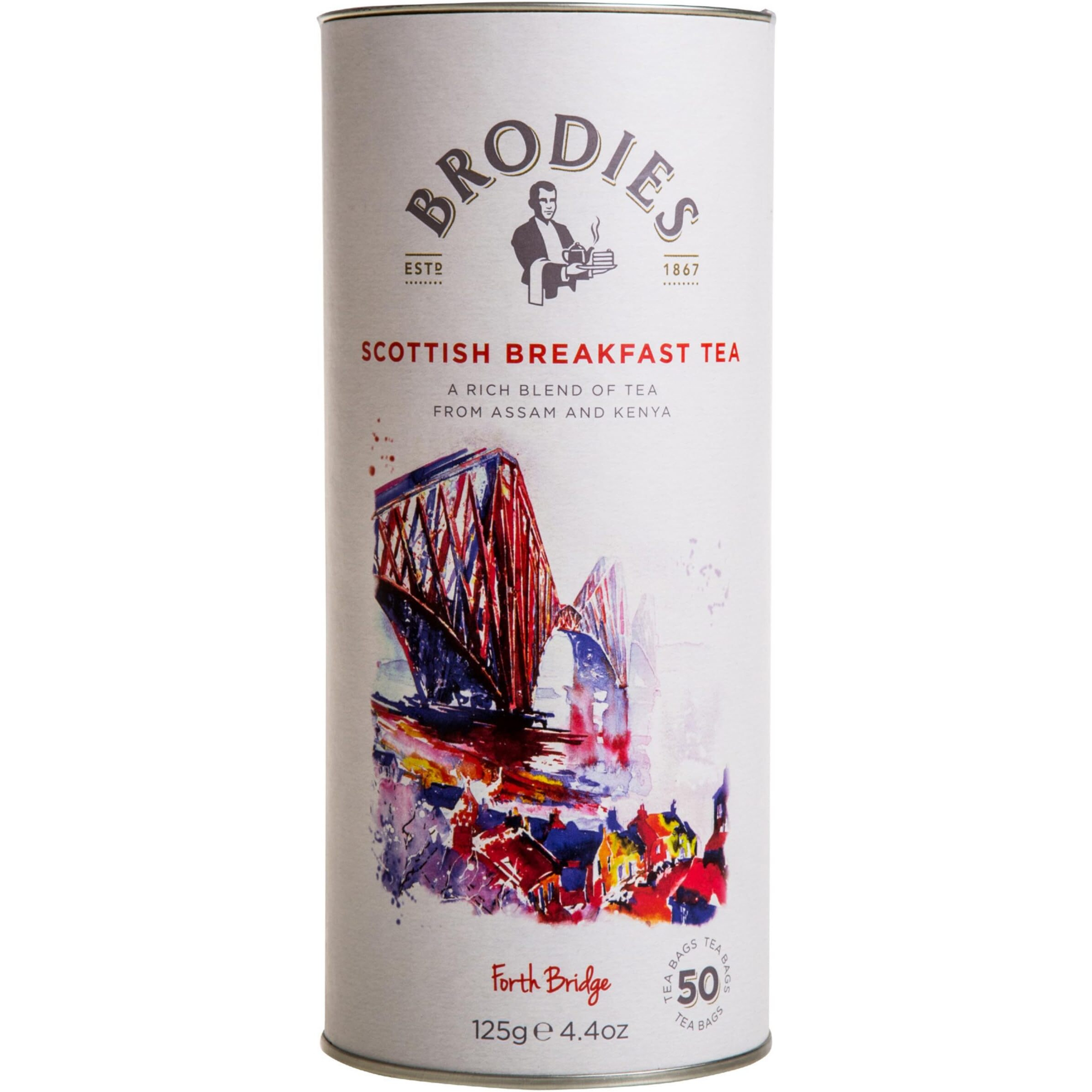 Brodies Tea, Scottish Breakfast Tea, Black Tea Imported From Scotland, Canister Of 50 Bags (Pack Of 1)