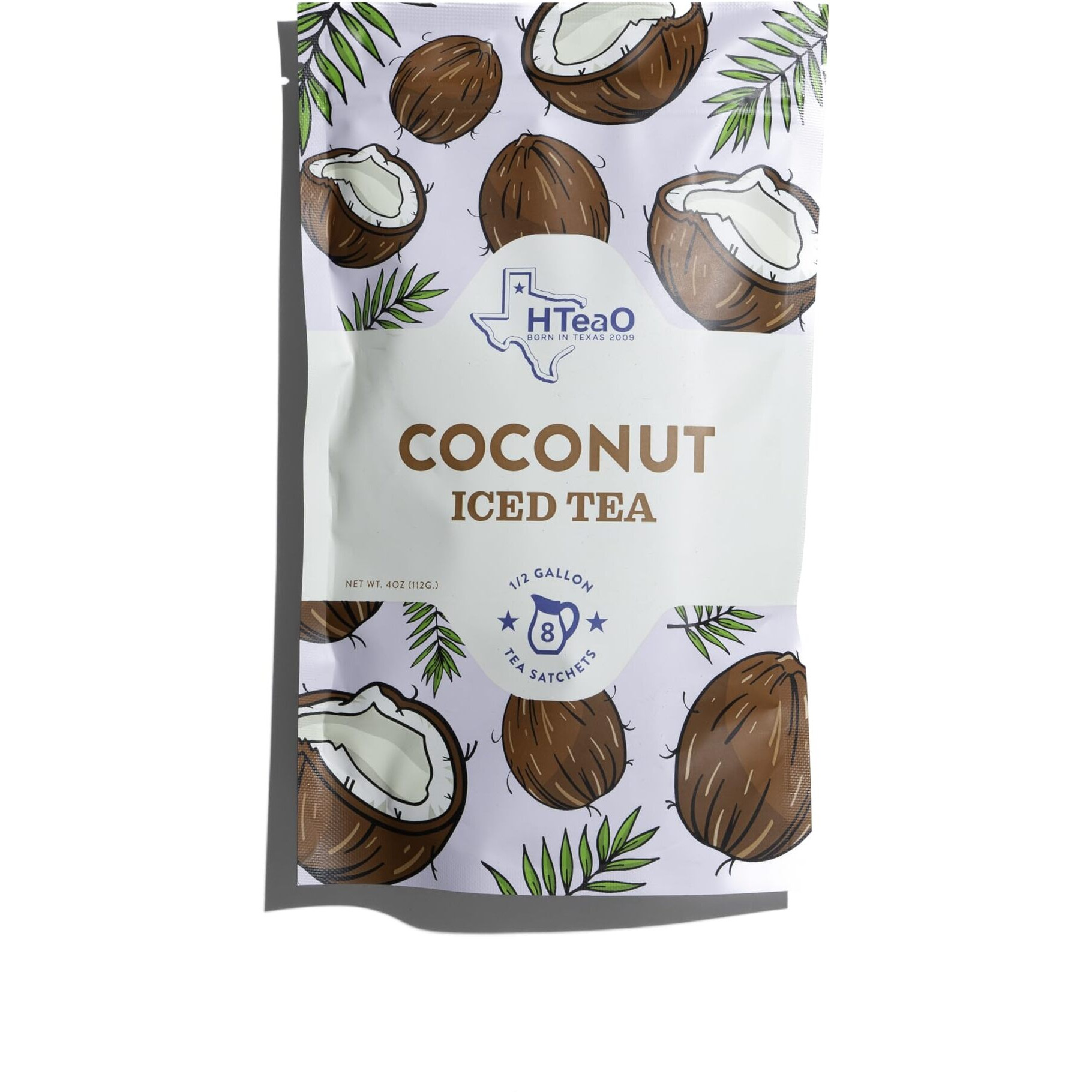 Hteao Iced Tea Sachets - Coconut Black Tea Mix For Instant Ice Tea - 4 Gallons Per Package - Real Texas-Style Flavored Iced Tea In 5 Minutes (Pack Of 8 Sachet Bags)