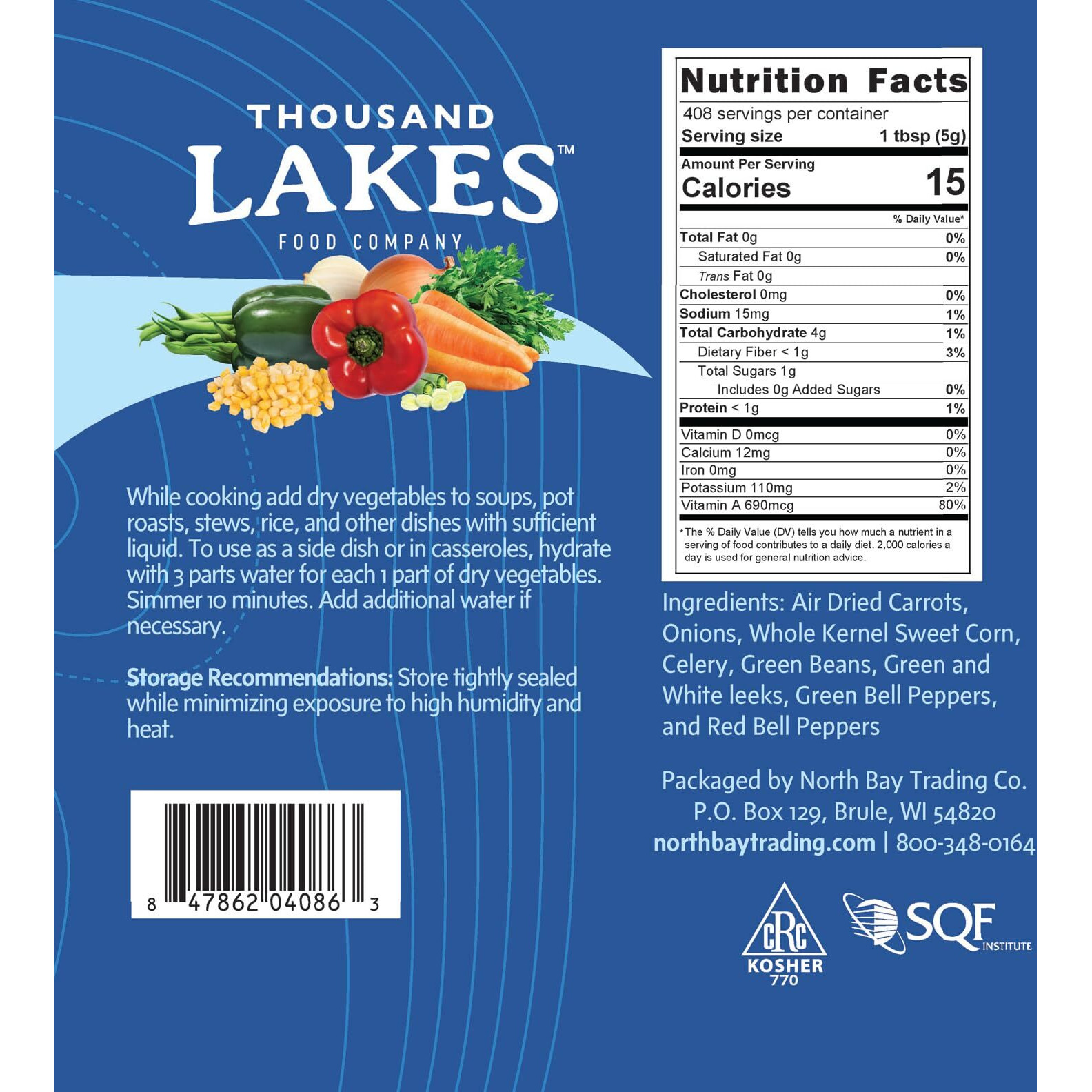 Thousand Lakes Dried Mixed Vegetables Select Soup Blend - Bulk - 4.5 Pounds | 100% Veggies | No Added Salt