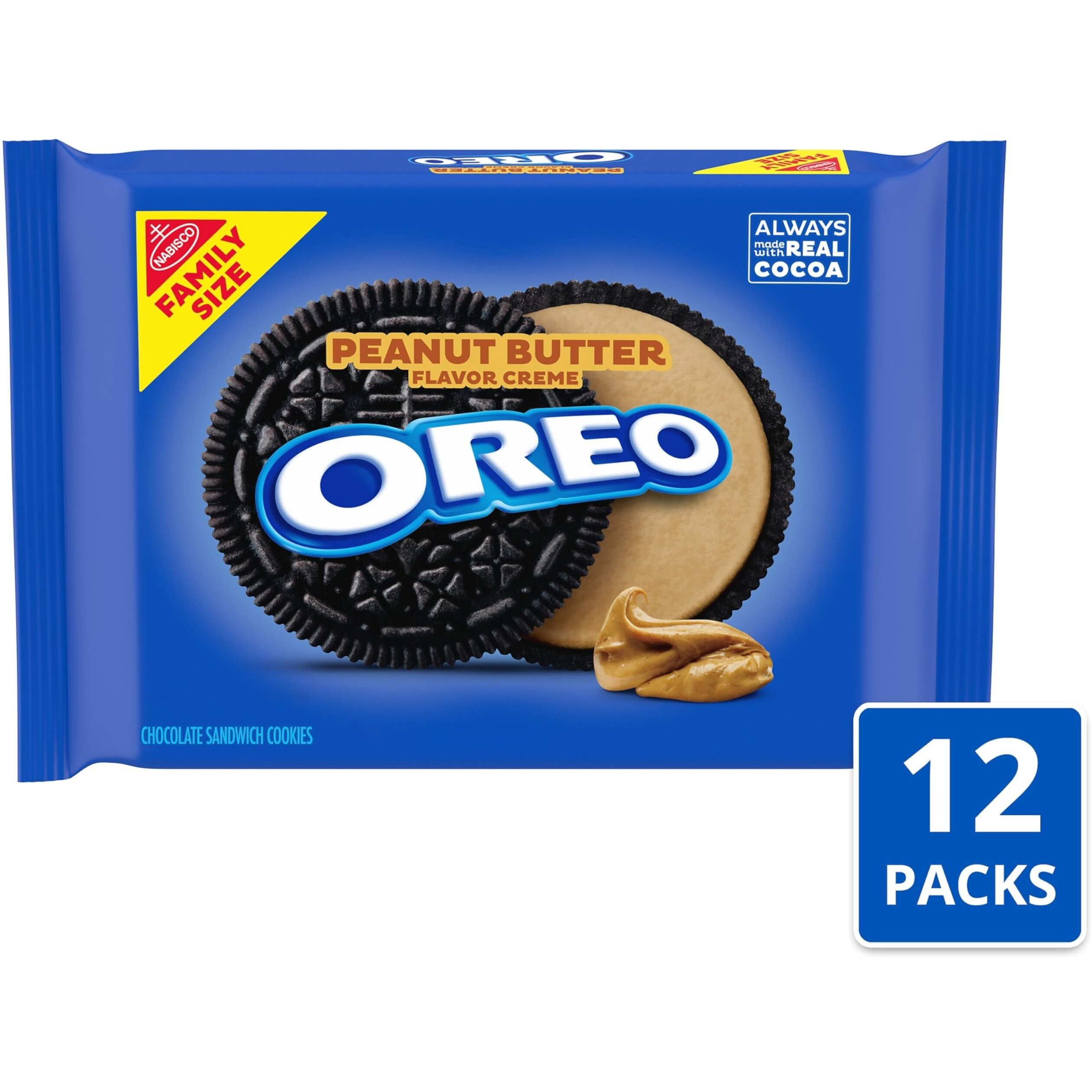 Oreo Peanut Butter Creme Chocolate Sandwich Cookies, Family Size, 12 - 17 Oz Packs