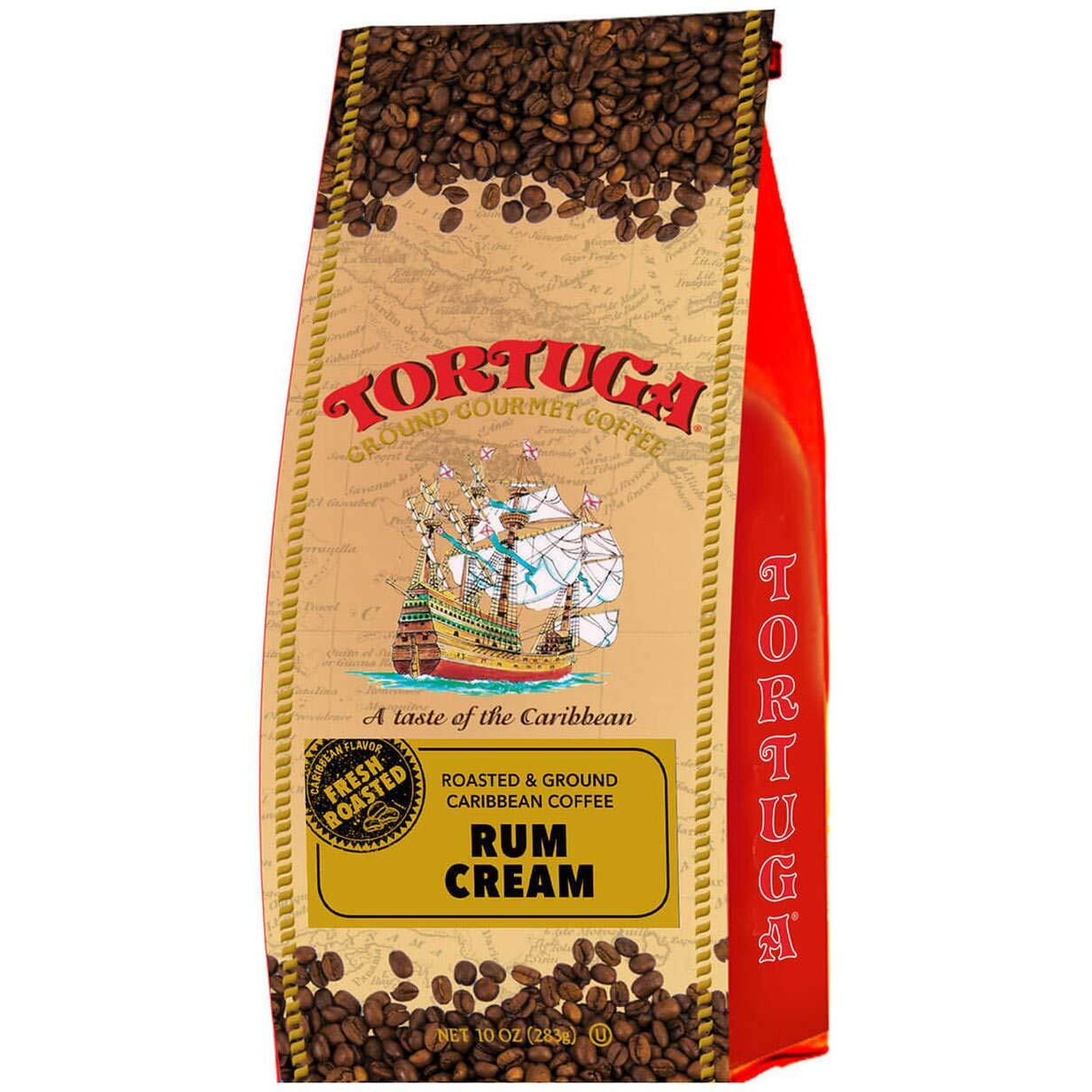 Tortuga Caribbean Rum Cream Flavored Coffee- Roasted And Ground Coffee 10Oz - The Perfect Premium Gourmet Gift For Gift Baskets, Parties, Holidays, And Birthdays