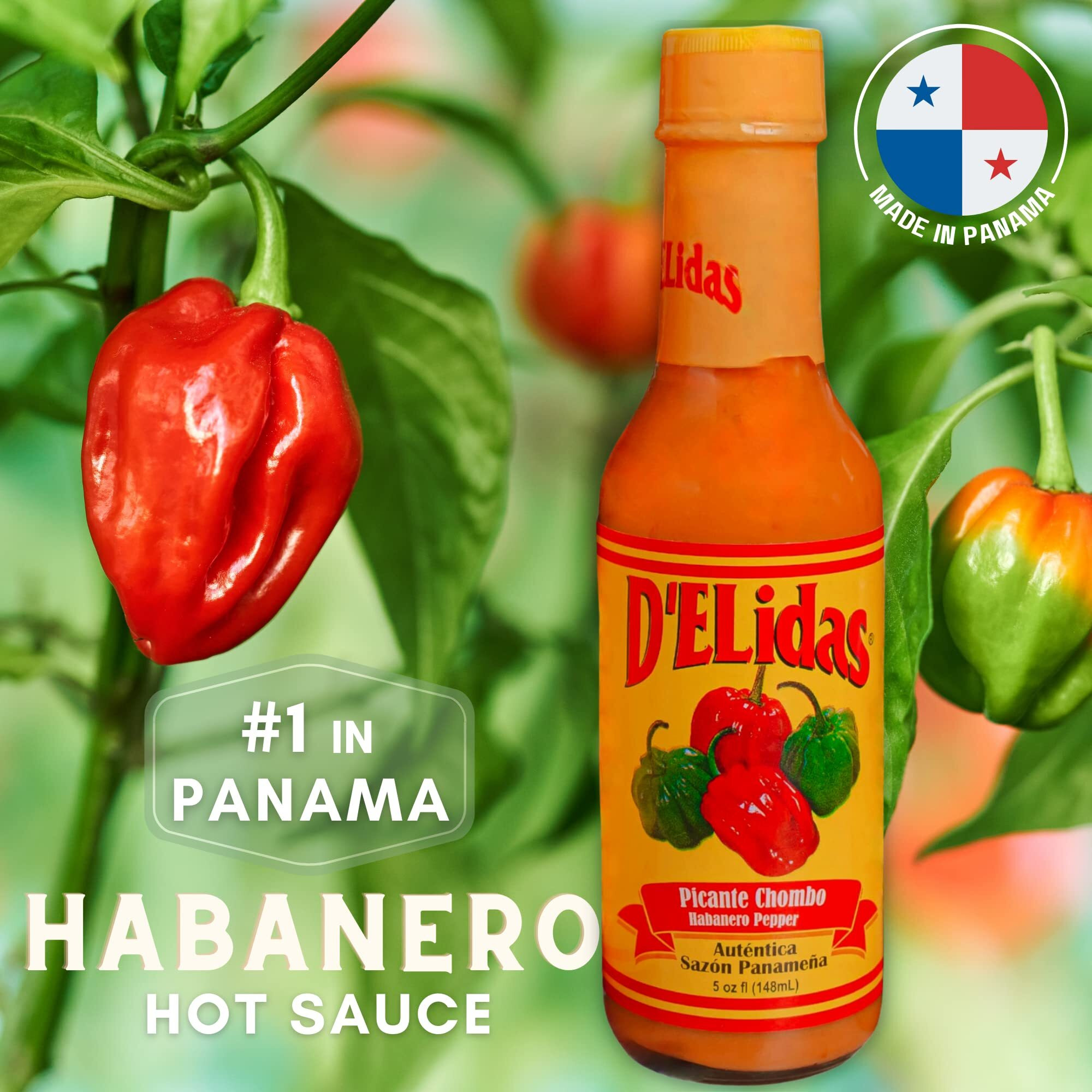 D'Elidas Habanero Hot Sauce, Natural Habanero Pepper Hot Sauce, Chombo Picante Sauce 1 In Panama, Non-Gmo, Keto Friendly Food Habanero Sauce, 5 Fl Oz (Pack Of 3)