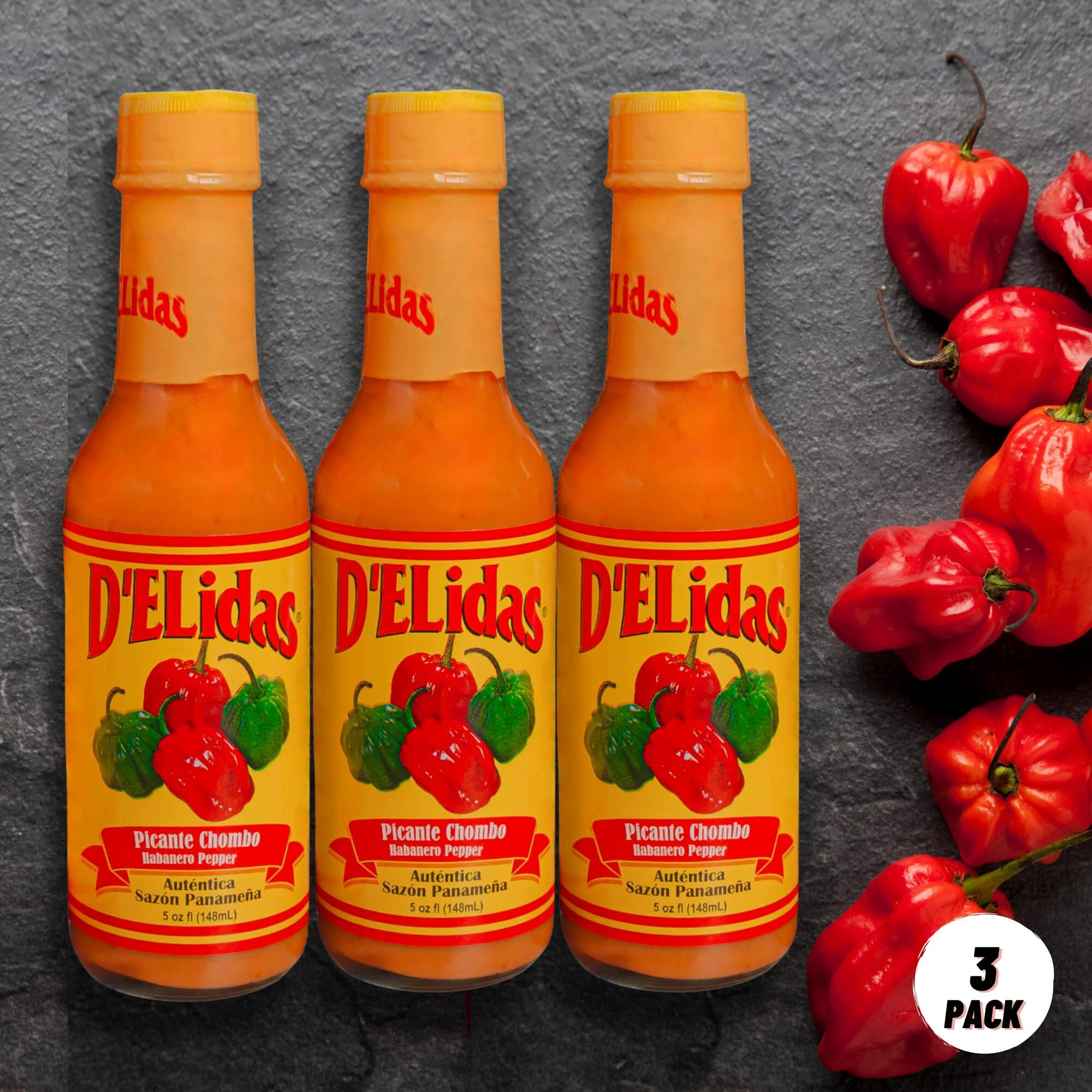 D'Elidas Habanero Hot Sauce, Natural Habanero Pepper Hot Sauce, Chombo Picante Sauce 1 In Panama, Non-Gmo, Keto Friendly Food Habanero Sauce, 5 Fl Oz (Pack Of 3)