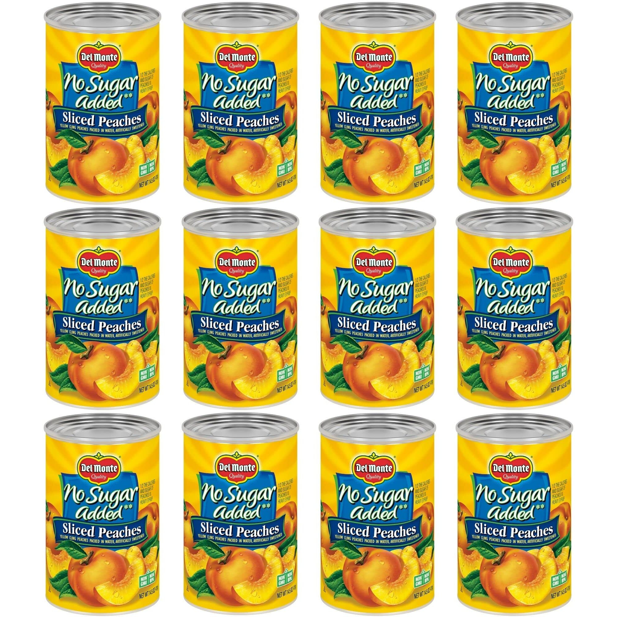 Del Monte No Sugar Added Yellow Cling Sliced Canned Peaches, 14.5 Oz Can (Pack Of 12)