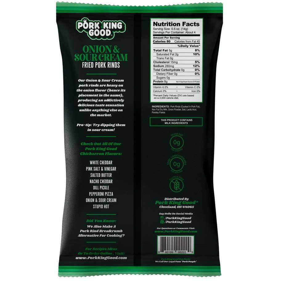 Pork King Good Pork Rinds (Chicharrones) (Onion & Sour Cream, 4 Pack)