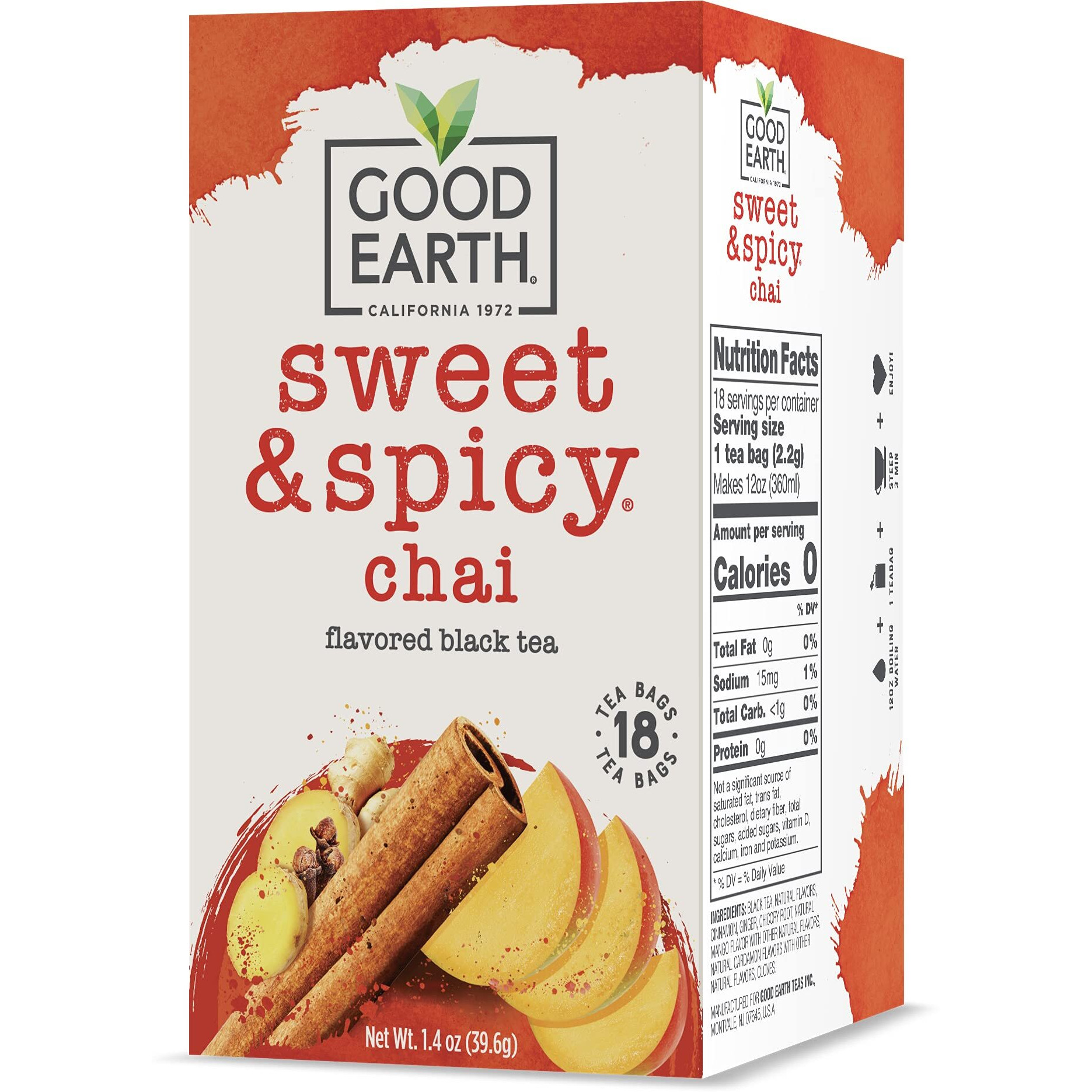Good Earth Sweet & Spicy, Chai Black Tea, 18 Tea Bags (Pack Of 6)