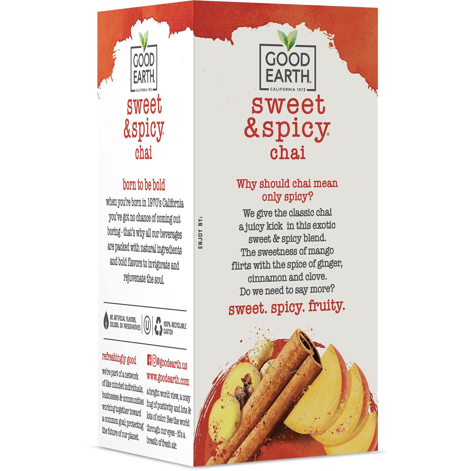 Good Earth Sweet & Spicy, Chai Black Tea, 18 Tea Bags (Pack Of 6)