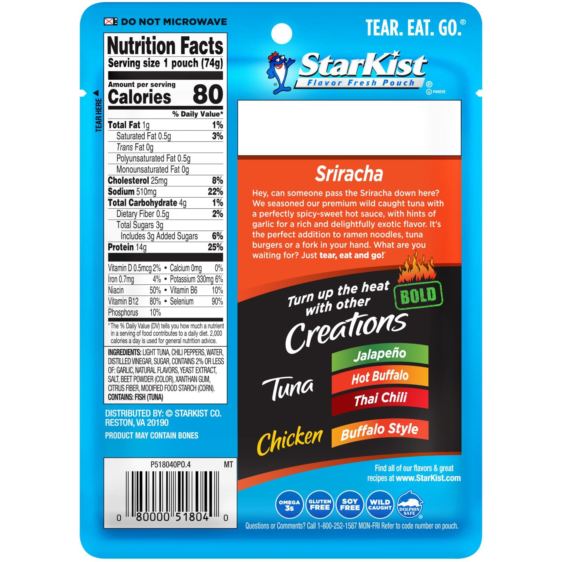 Starkist Tuna Creations Bold, Sriracha, 2.6 Oz, Pack Of 24