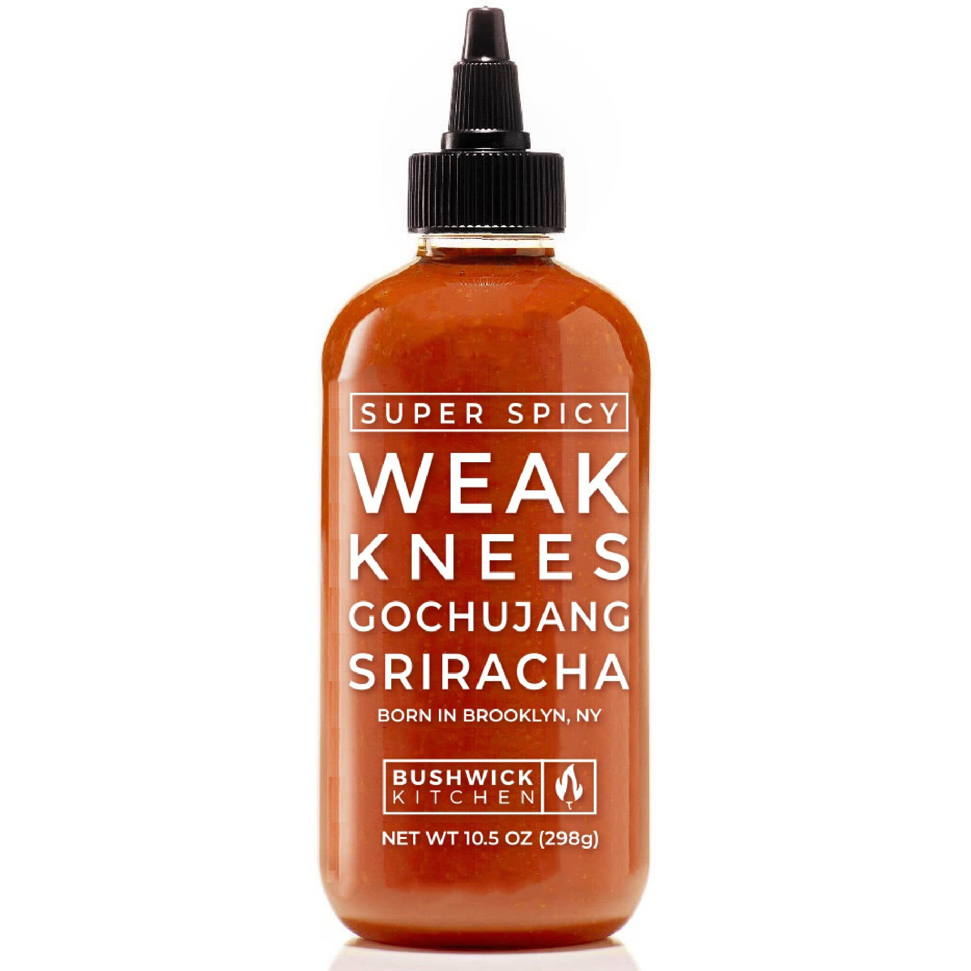 Weak Knees Super Spicy Gochujang Hot Sauce, 10.5Oz Easy Squeeze Bottle, Classic Sriracha Mixed With Korean Gochujang Chili Paste With Habanero Peppers