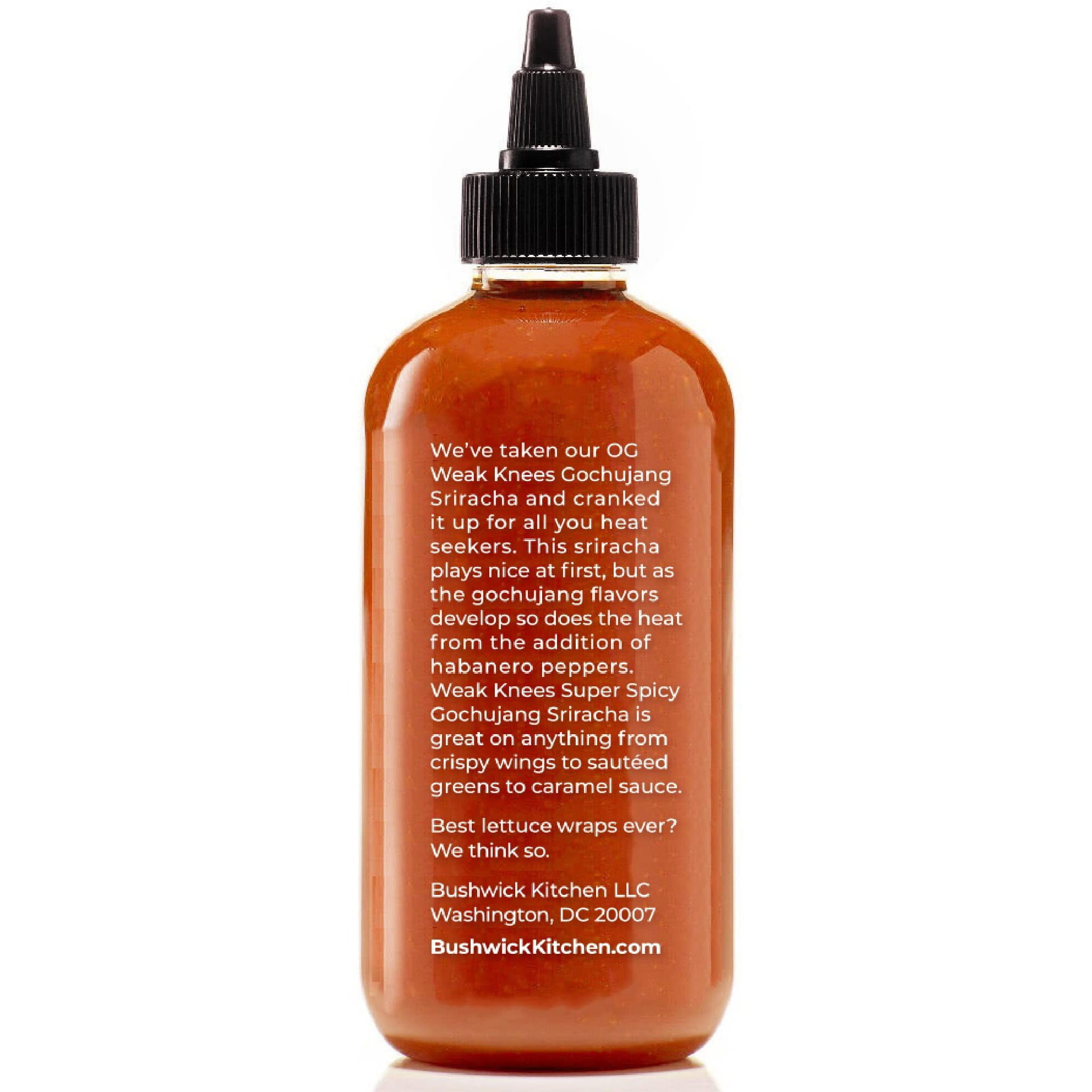 Weak Knees Super Spicy Gochujang Hot Sauce, 10.5Oz Easy Squeeze Bottle, Classic Sriracha Mixed With Korean Gochujang Chili Paste With Habanero Peppers
