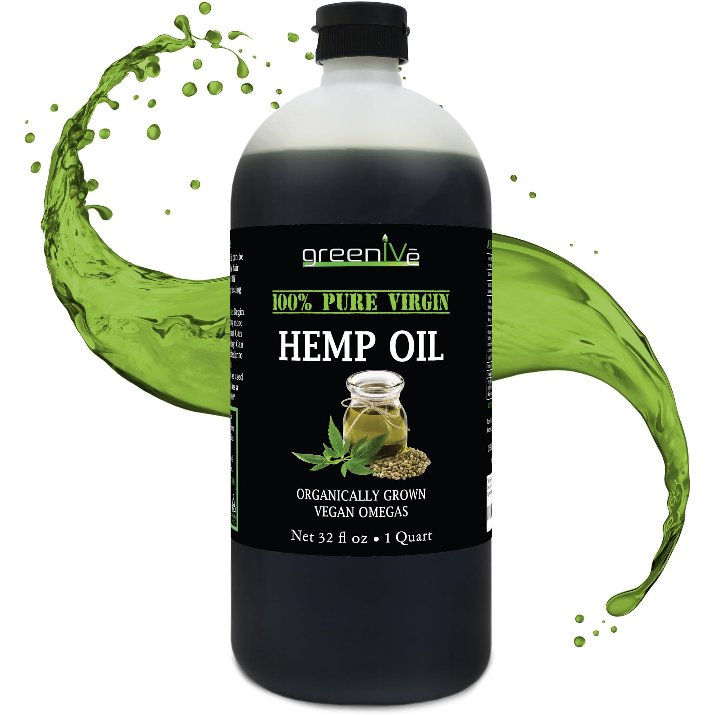 Greenive Organically Grown Hemp Oil 896,000Mg Vegan Omegas 100% Pure Cold Pressed (32Oz)