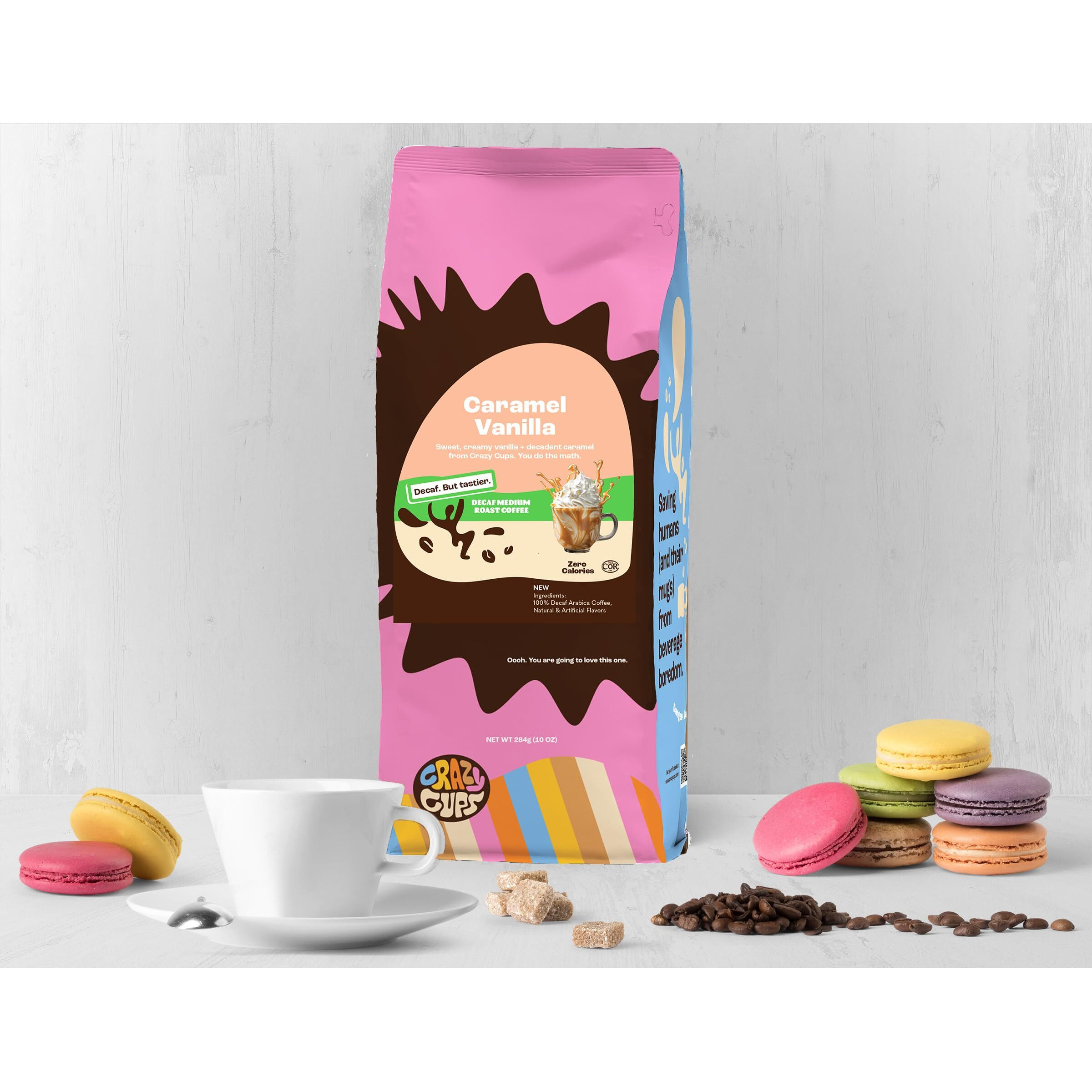 Crazy Cups Decaf Flavored Ground Coffee, Caramel Vanilla, In 10 Oz Bag, For Brewing Flavored Hot Or Iced Decaf Coffee