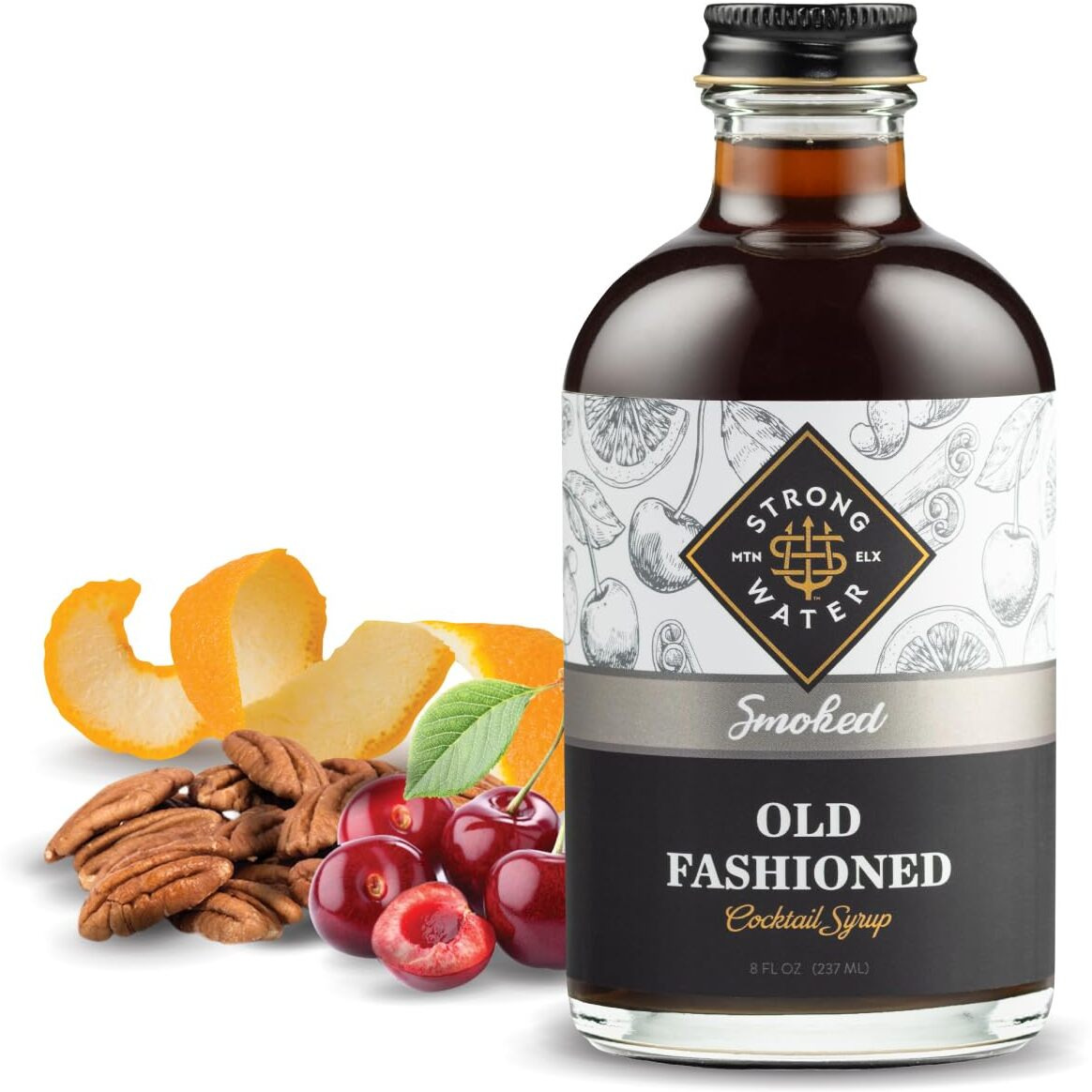 Strongwater Smoked Old Fashioned Craft Cocktail Mixer - Makes 32 Cocktails - Handcrafted Old Fashioned Syrup With Lapsang Souchong Tea, Sugar, Citrus & Cherry - Just Mix With Bourbon Or Whiskey