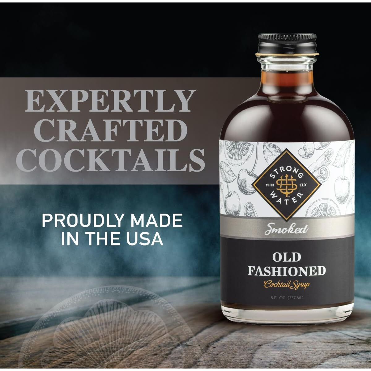 Strongwater Smoked Old Fashioned Craft Cocktail Mixer - Makes 32 Cocktails - Handcrafted Old Fashioned Syrup With Lapsang Souchong Tea, Sugar, Citrus & Cherry - Just Mix With Bourbon Or Whiskey